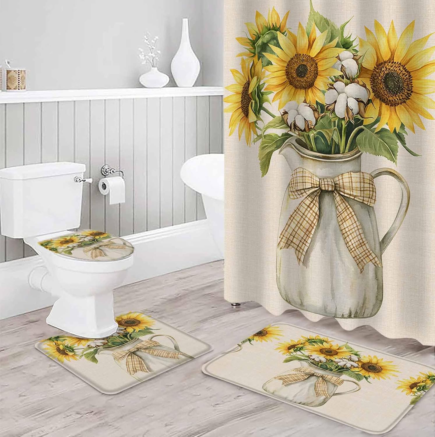 ZOE GARDEN Sunflower Bath Set - Waterproof Curtain Rug Accessories