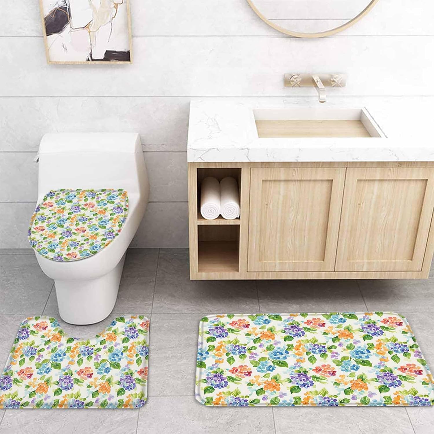 ZOE GARDEN Blue Purple Flower Bathroom Set