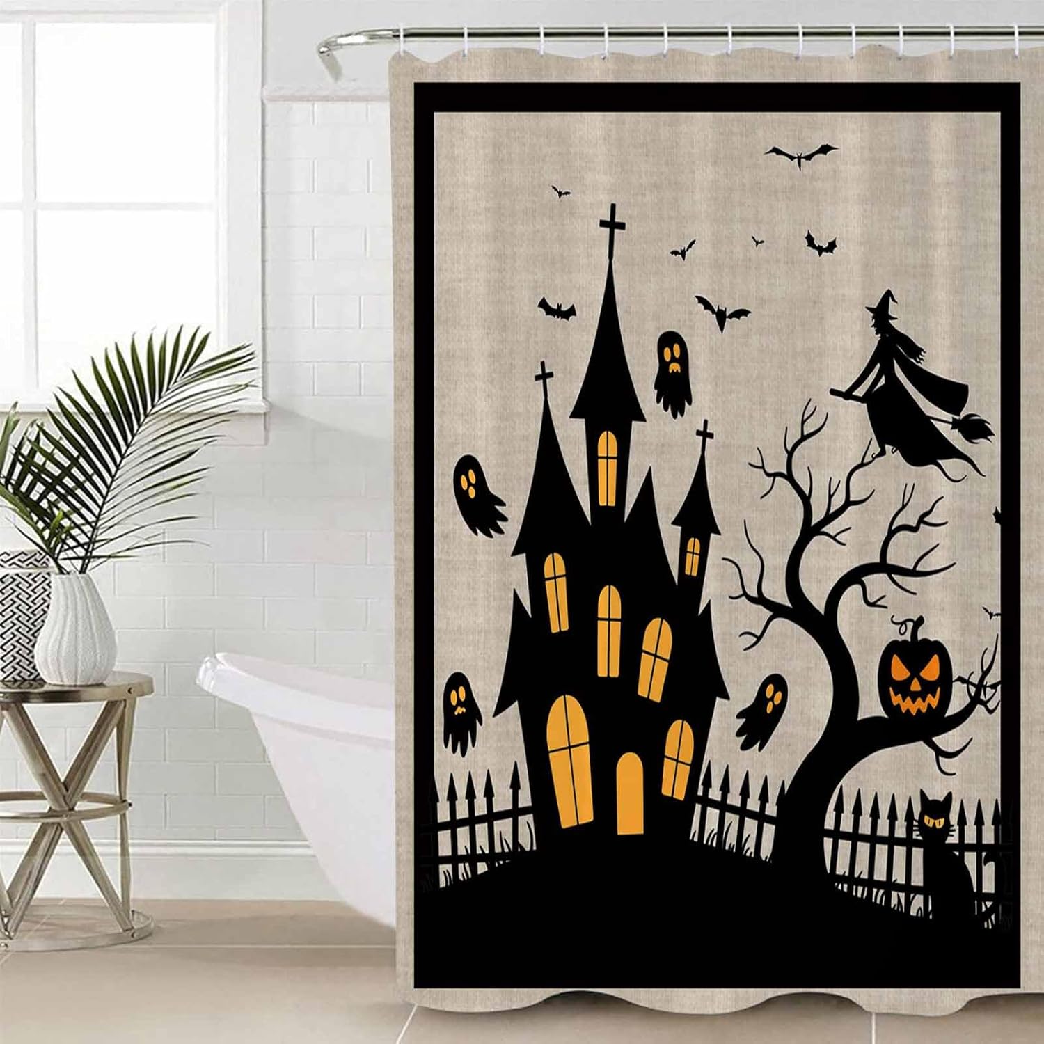ZOE GARDEN Halloween Bathroom Set with Shower Curtain and Rug