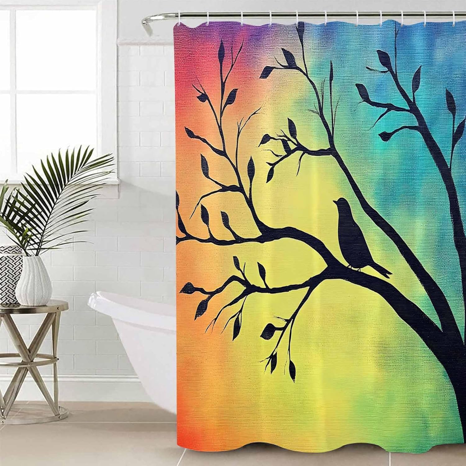 ZOE GARDEN Blue Bird Bathroom Set with Shower Curtain and Rug