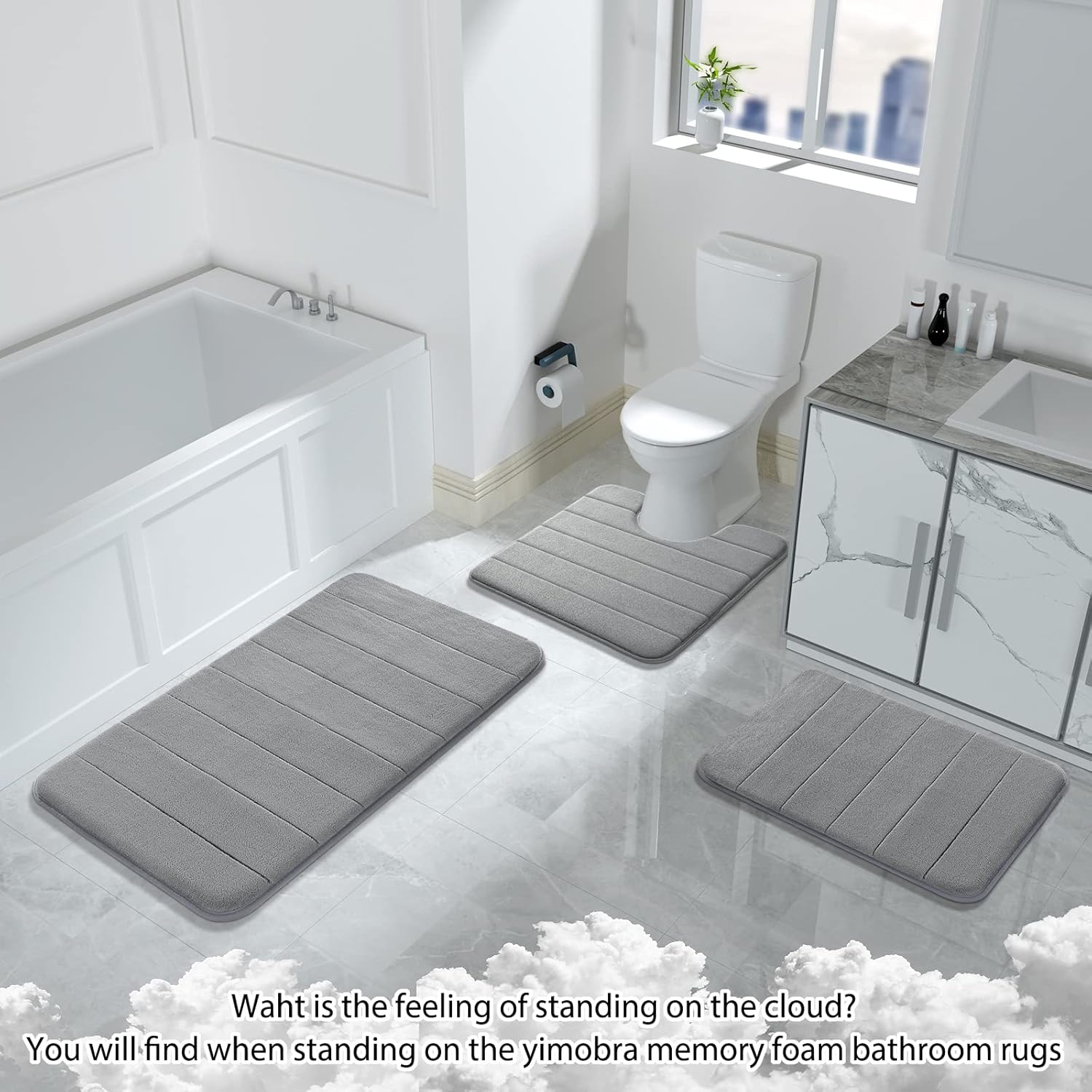 Yimobra 3-Piece Bath Rug Set with Non-Slip Mats