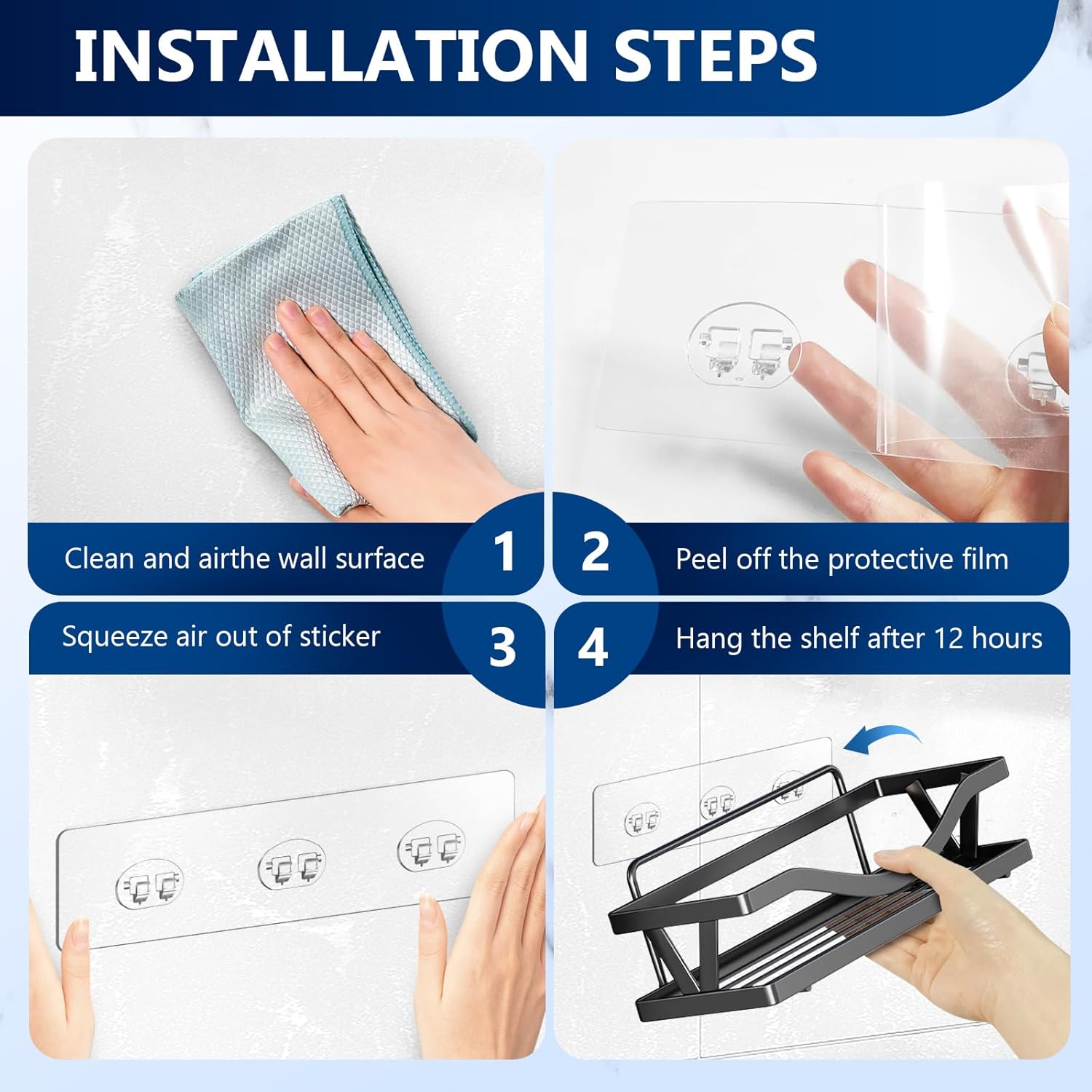 FGSAEOR 4Pack Adhesive Hooks for Shower Caddy