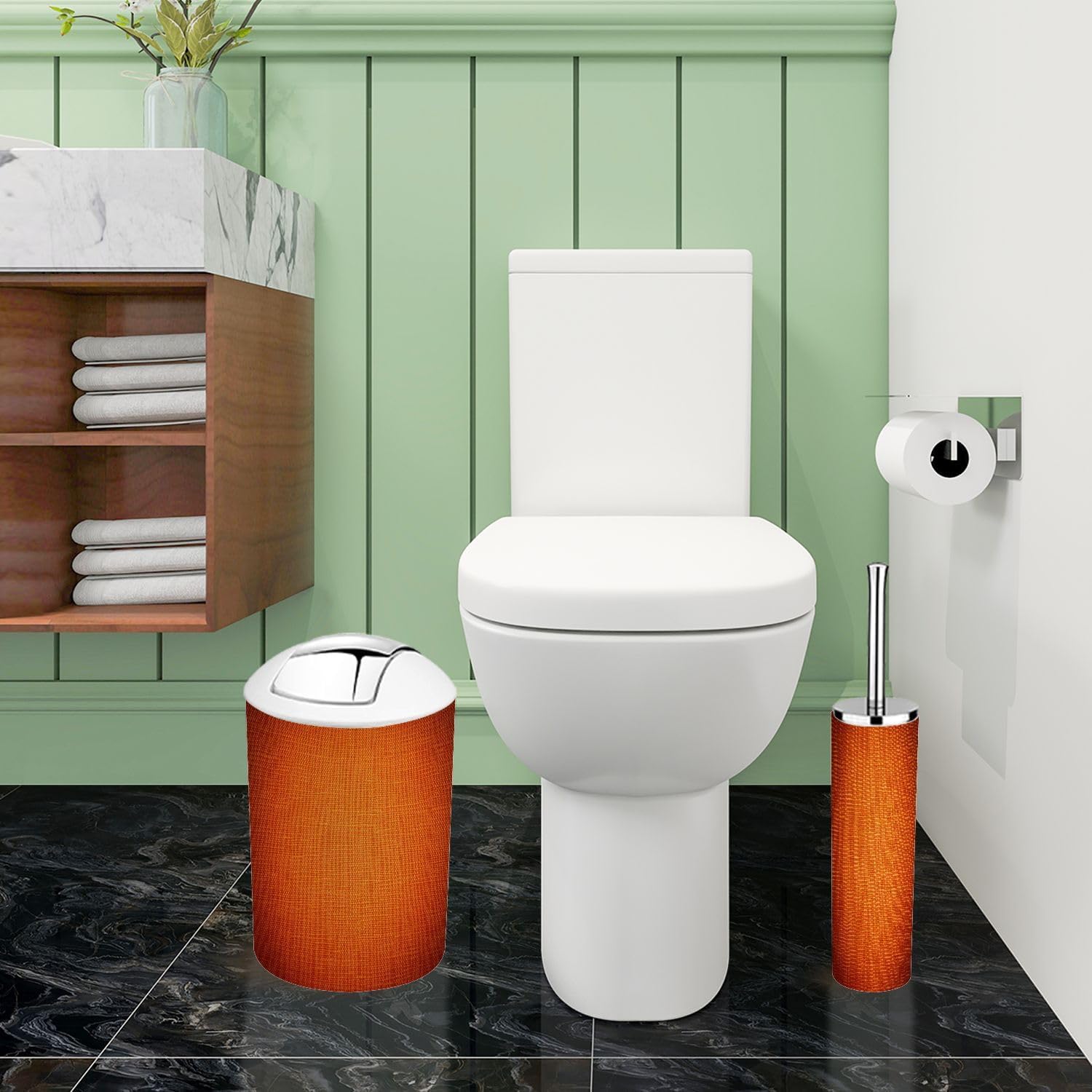 Boho Bright Orange Bathroom Accessory Set 6 Piece