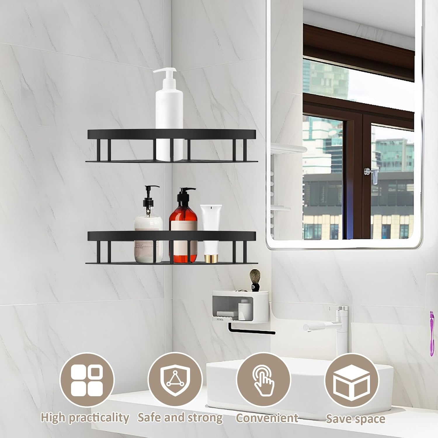 2Pcs Corner Shower Caddy Rustproof Aluminum Storage Rack