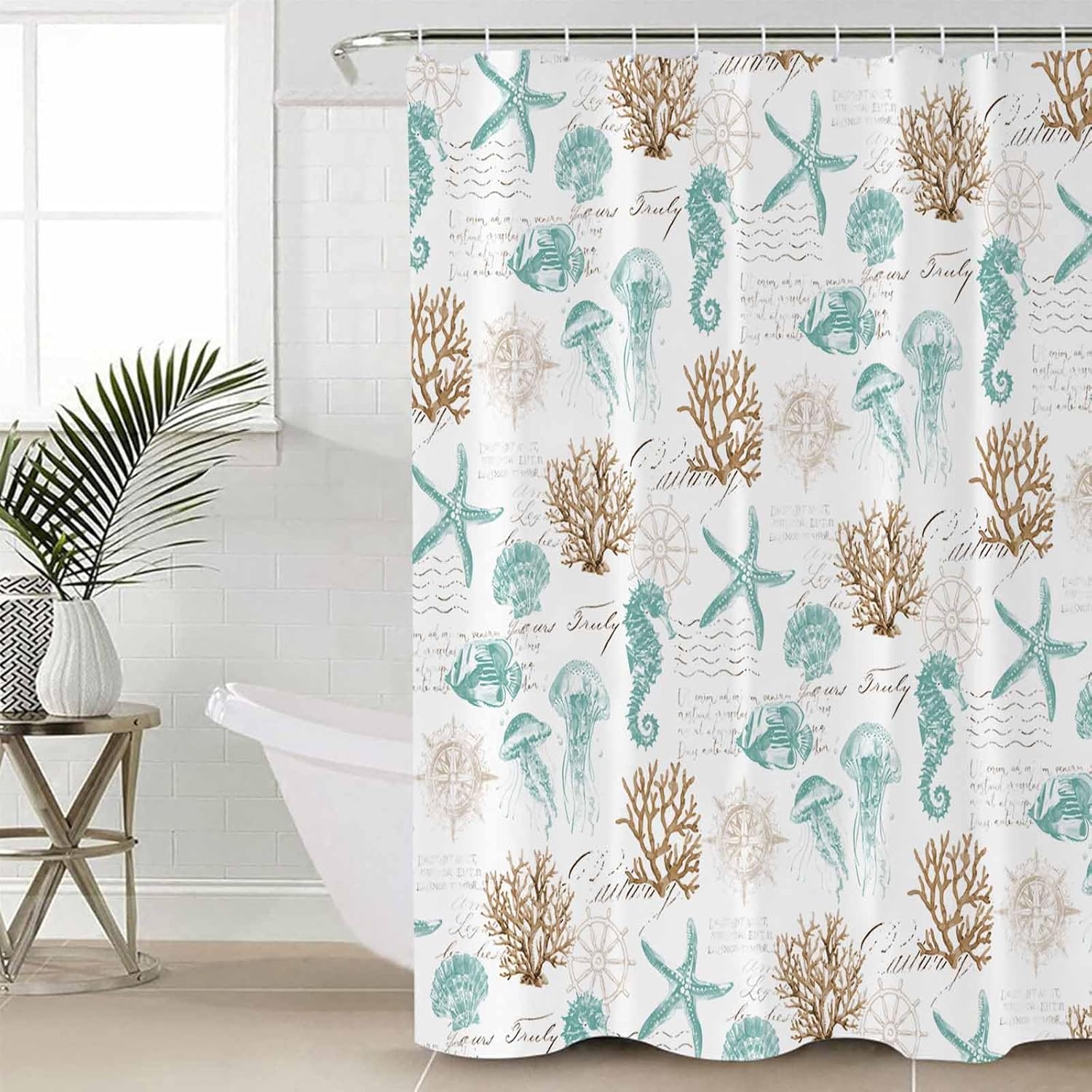 ZOE GARDEN Coastal Bathroom Set with Shower Curtain Rug and Accessories