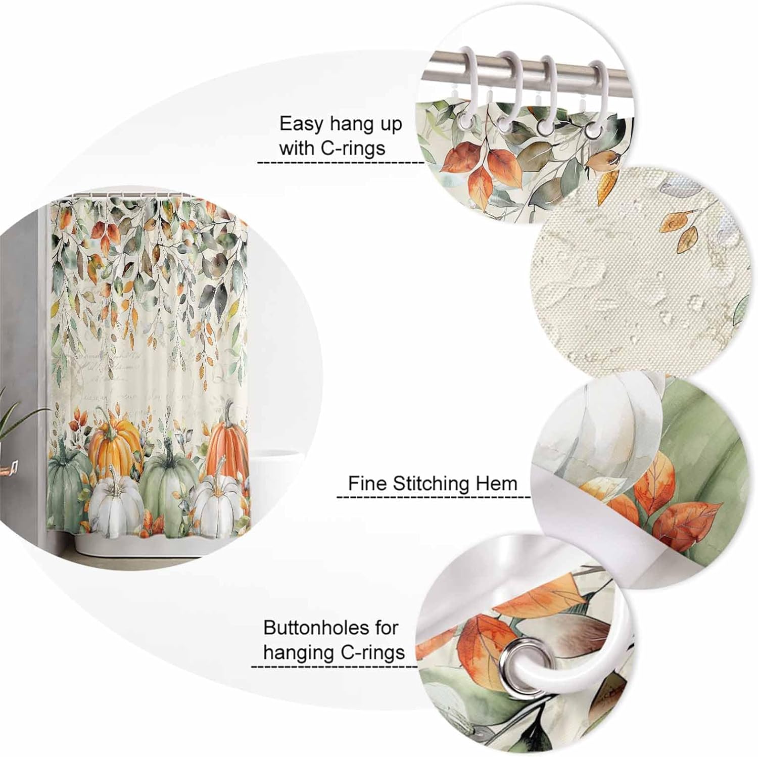 Thanksgiving Bathroom Set with Curtain Rug and Hooks