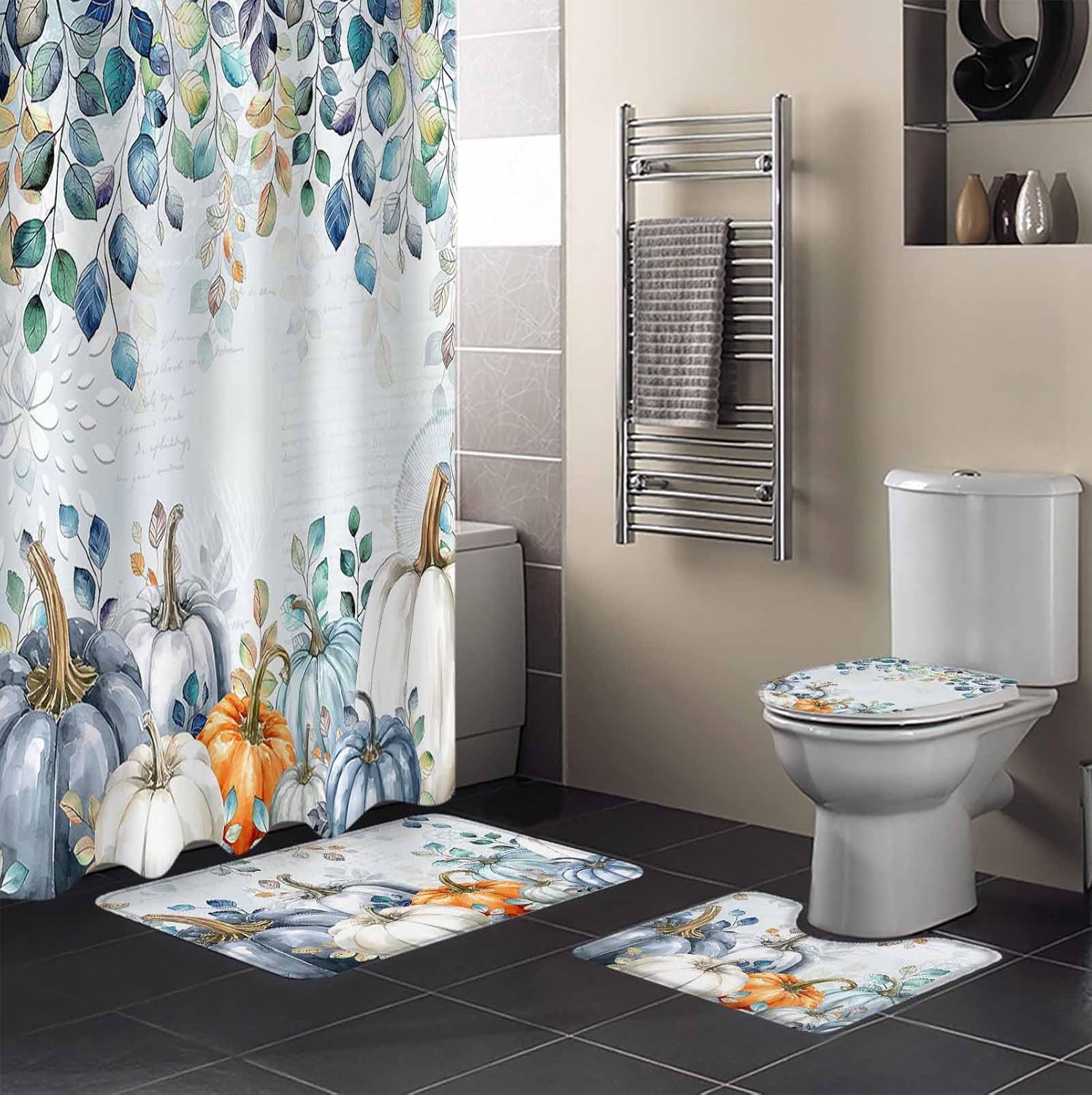ZOE GARDEN Thanksgiving Bathroom Set with Curtain Rug and Accessories