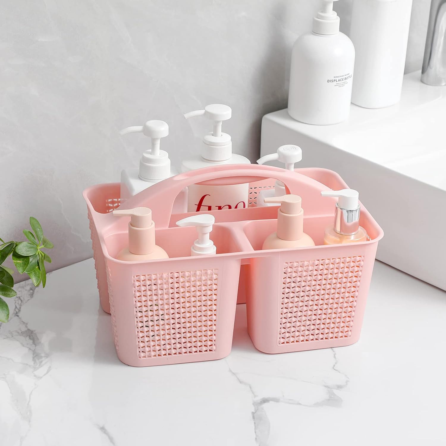 UUJOLY Plastic Shower Caddy Basket with Handle Pink