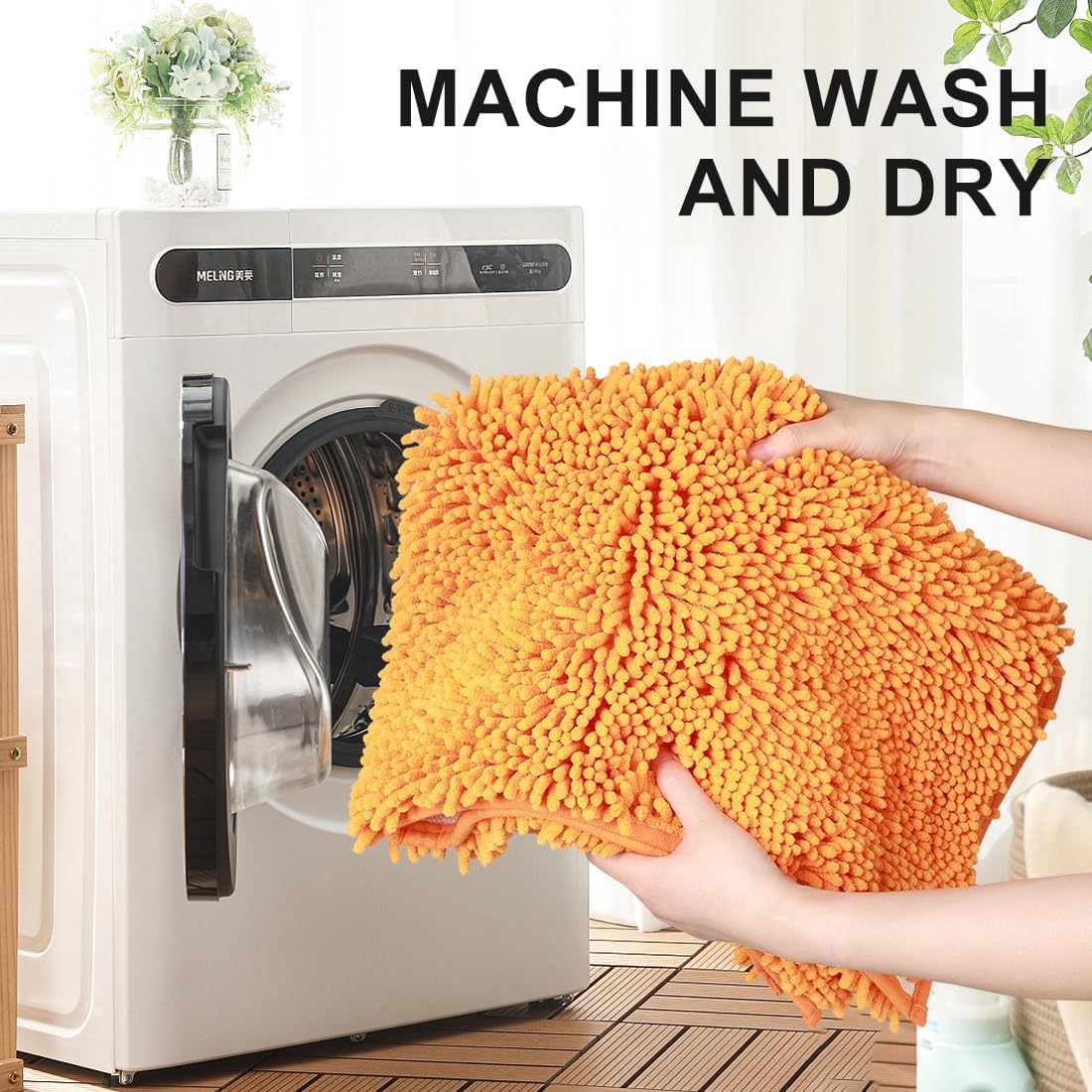Vctops Orange Fall Plush Chenille Bath Rug