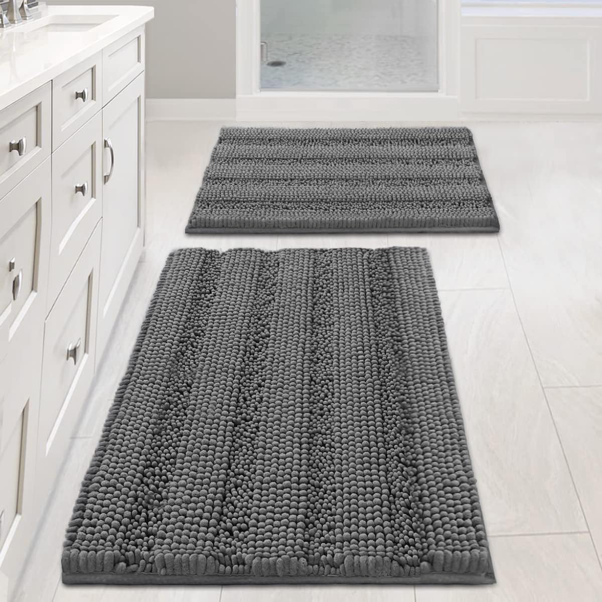 HVERSAILTEX Grey Chenille Bathroom Rug Set