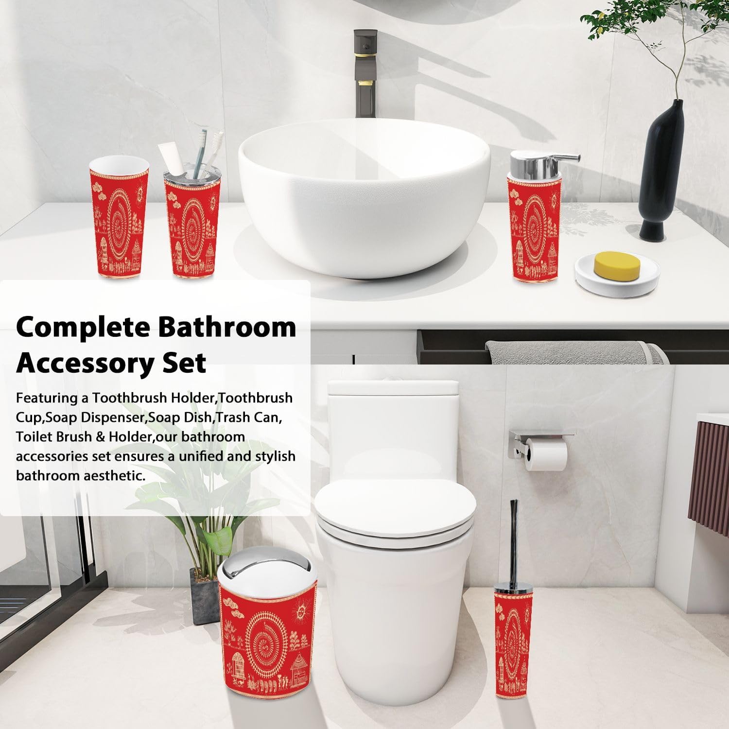 Boho Indian Bathroom Accessory Set 6 Piece