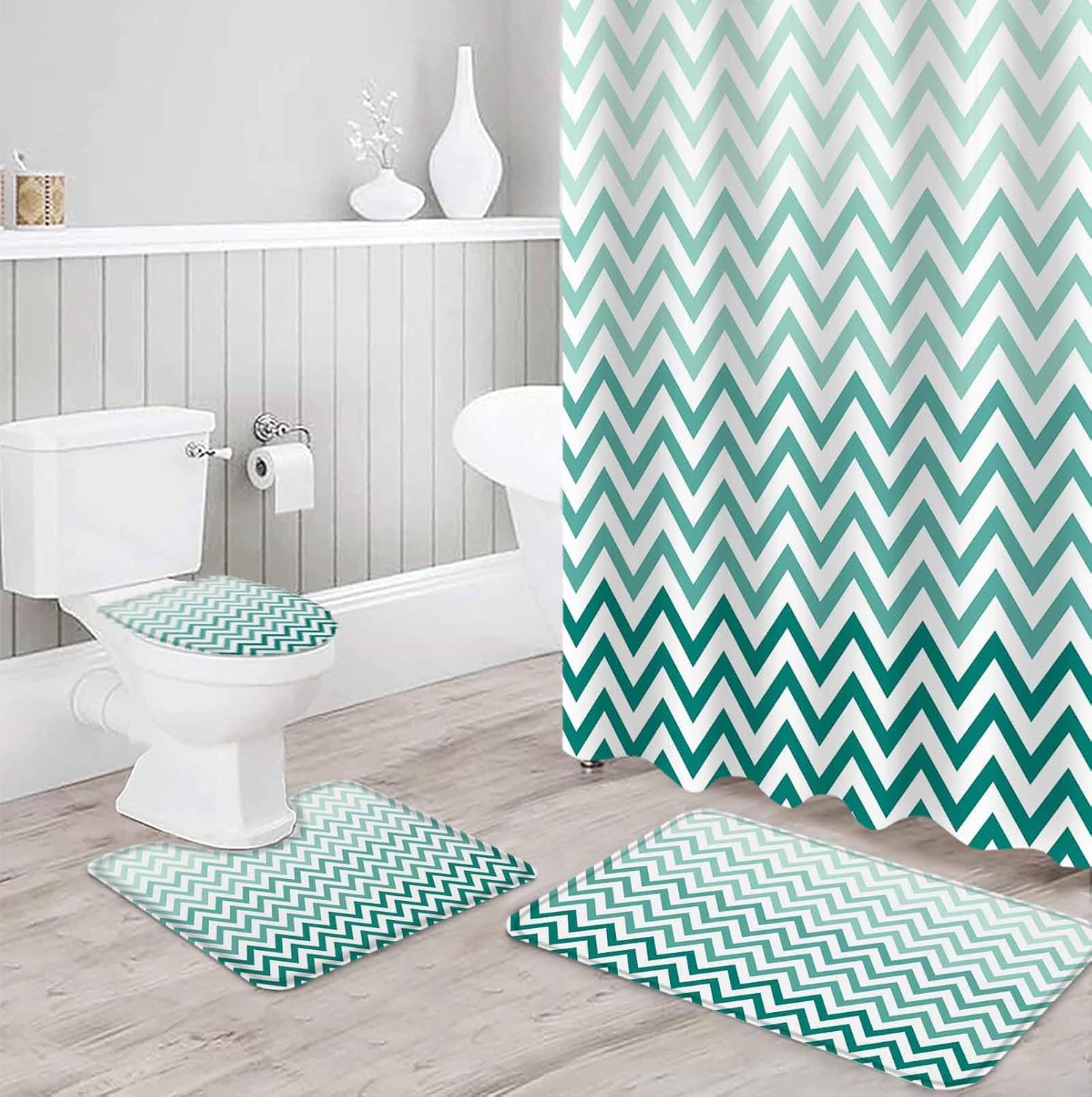 ZOE GARDEN Teal Chevron Bathroom Set