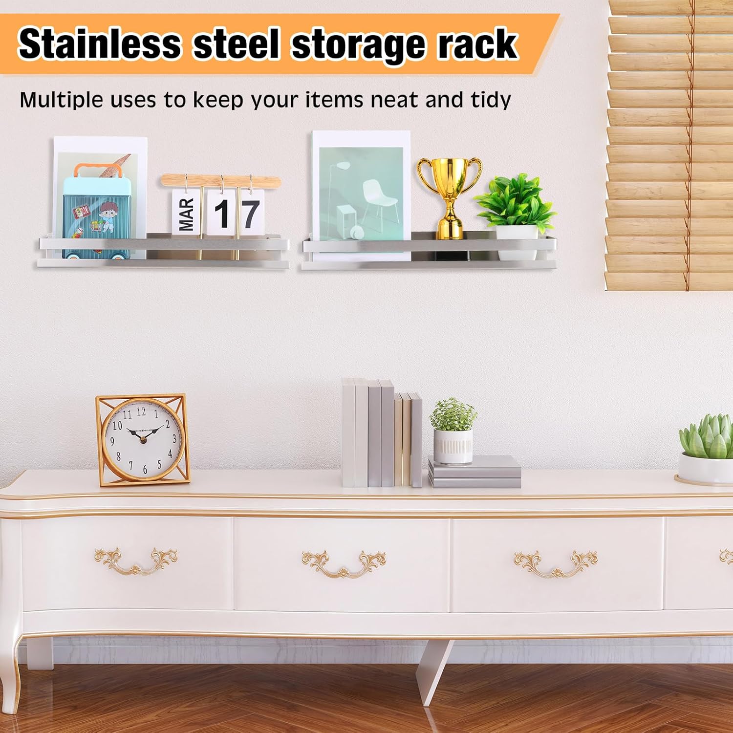 Lallisa 4-Piece Stainless Steel Floating Shelf Organizer