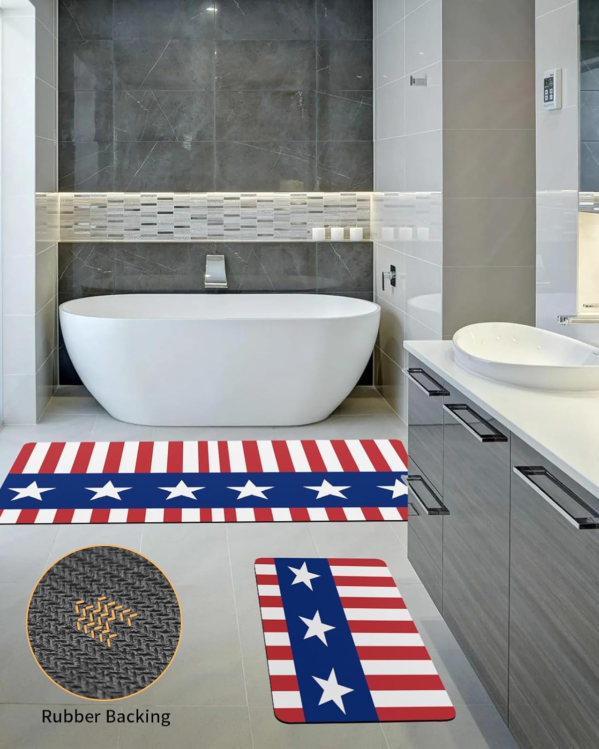2PCS American Flag Bath Mat Set Non-Slip Diatomite 1