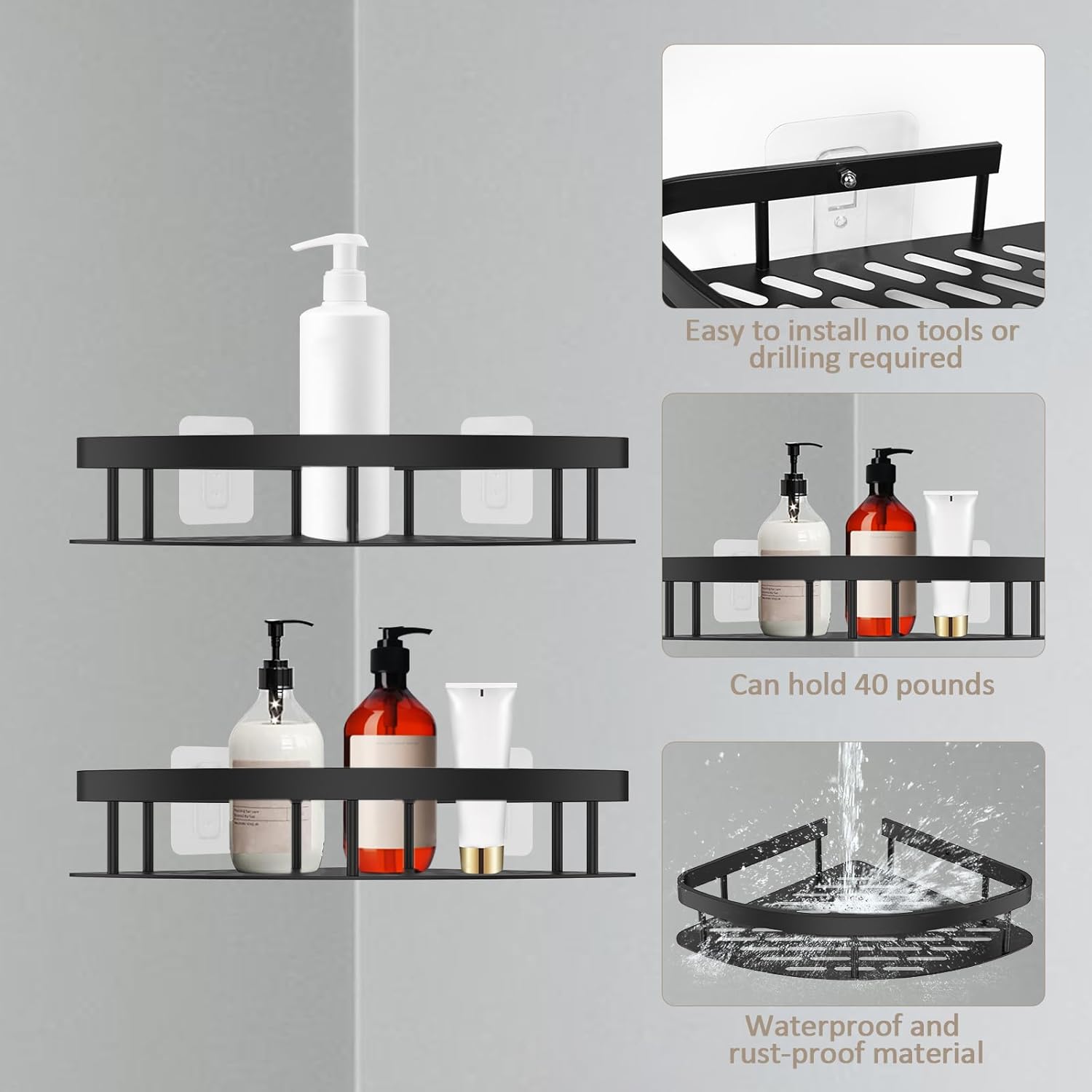 2Pcs Corner Shower Caddy Rustproof Aluminum Storage Rack