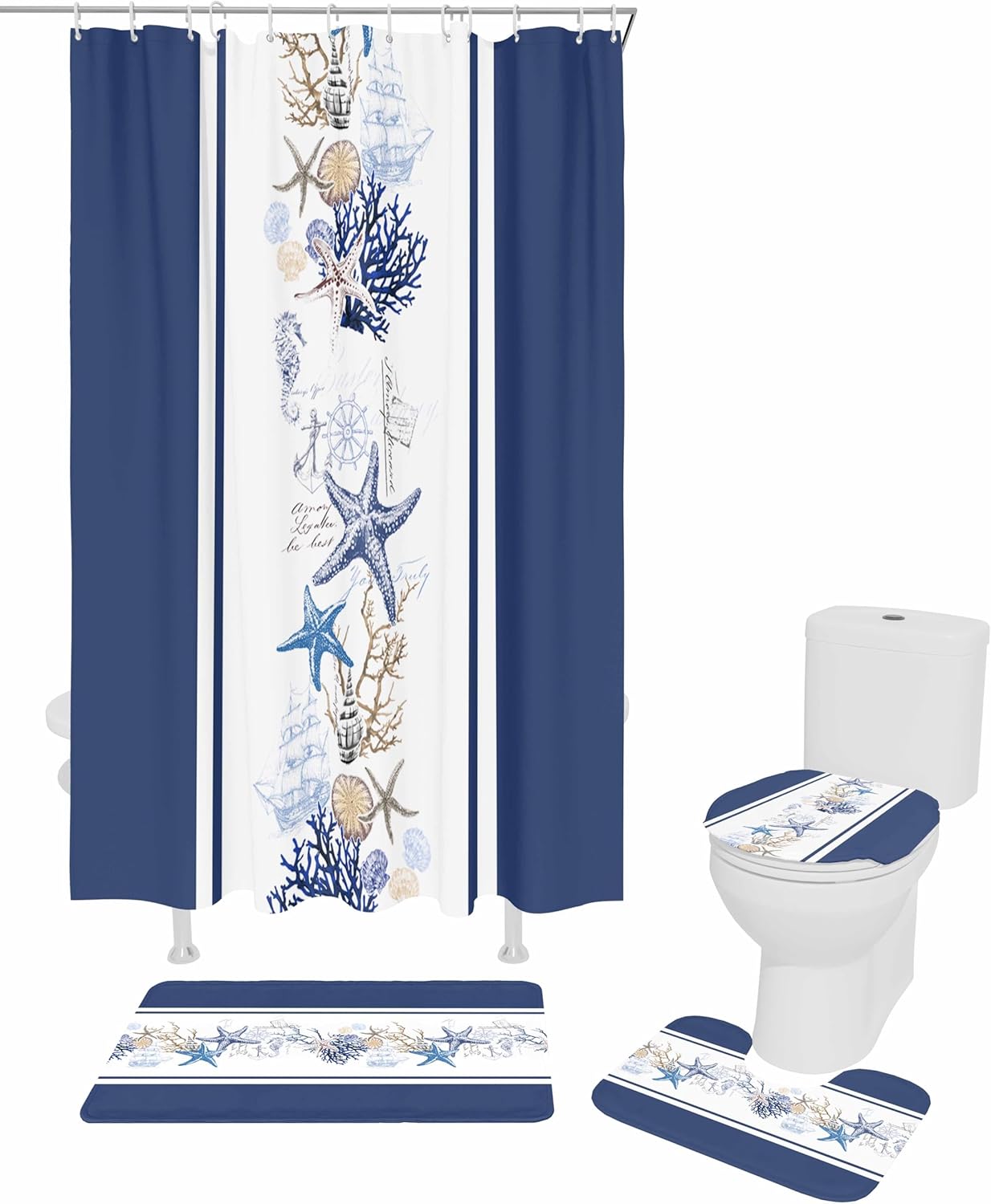 ZOE GARDEN Coastal Navy Bathroom Set with Rug and Accessories