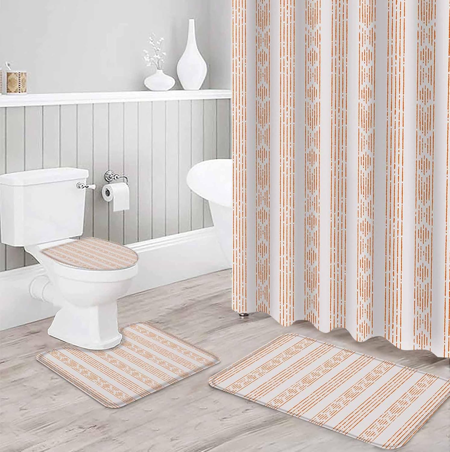 ZOE GARDEN Orange Boho Bathroom Set with Rug and Hooks