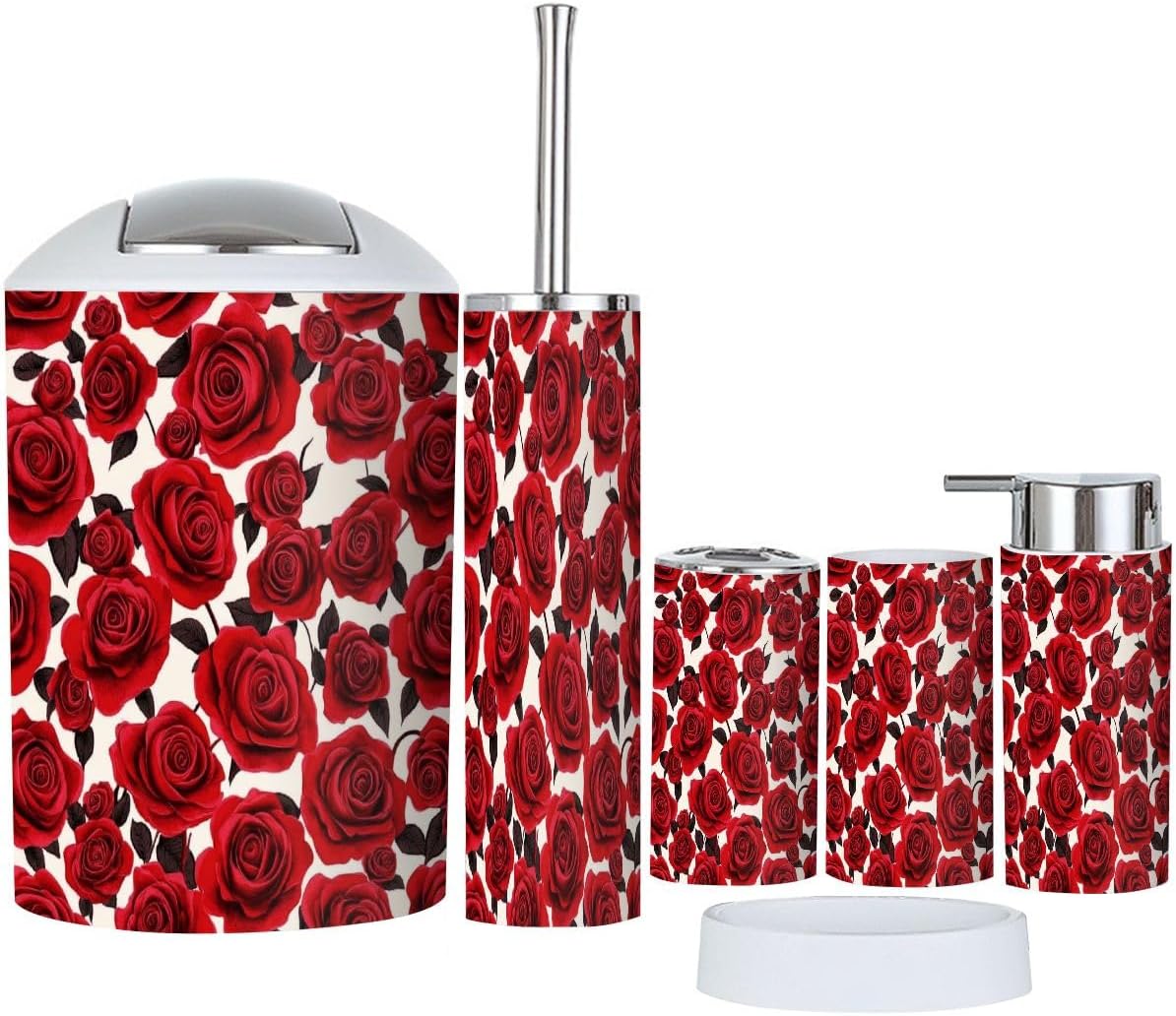 Boho Rose Flower Bathroom Accessory Set 6 Piece