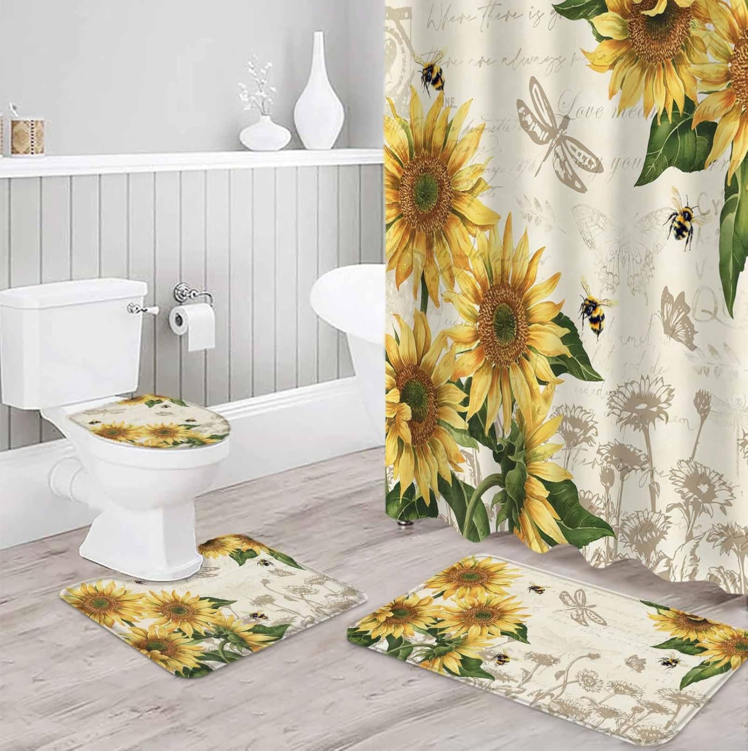 ZOE GARDEN Sunflowers Bathroom Set - 36x72 Inches Farmhouse Retro