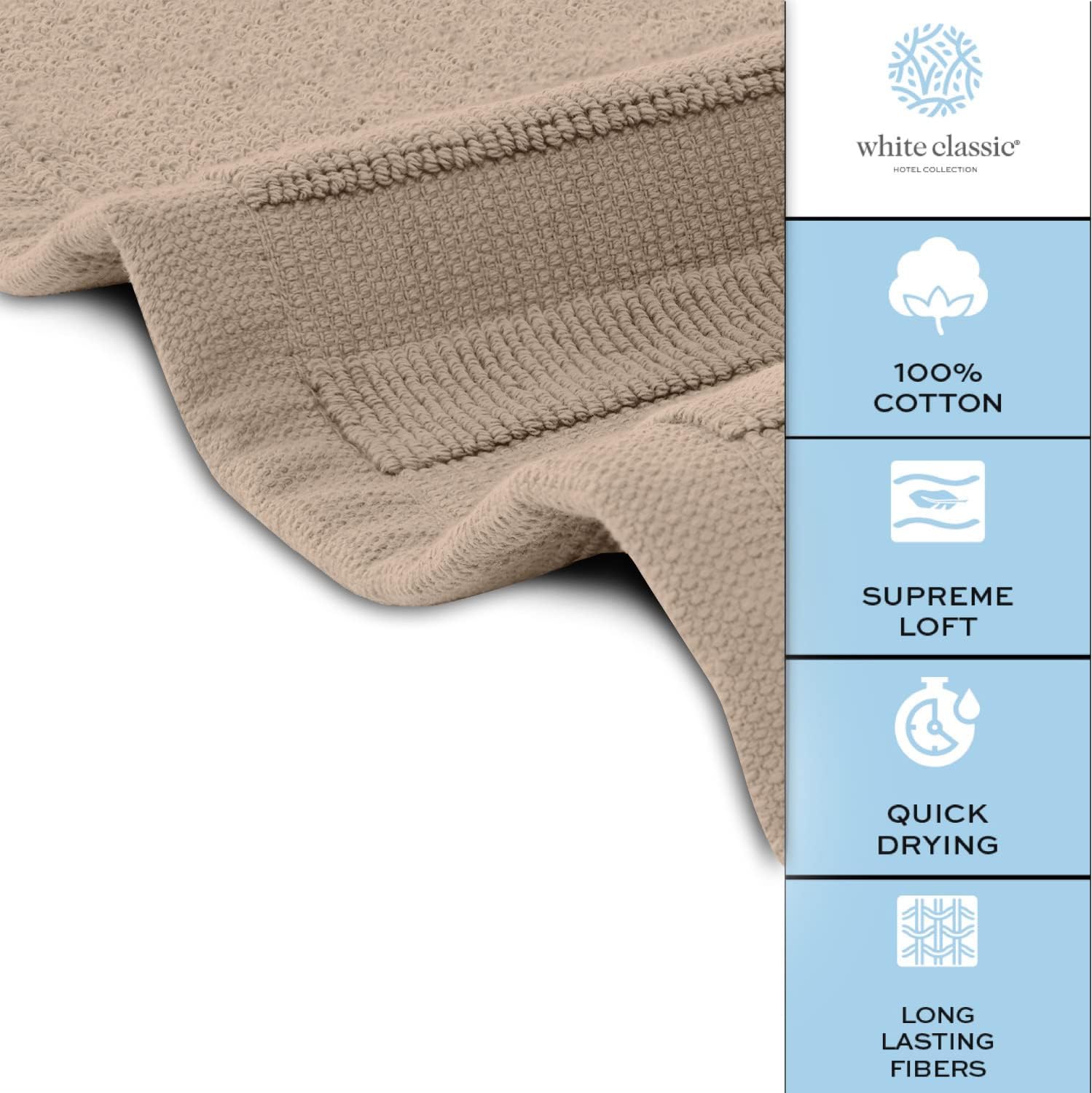 White Classic Luxury Bath Mat Set - 22x34 Inch Taupe 2 Pack