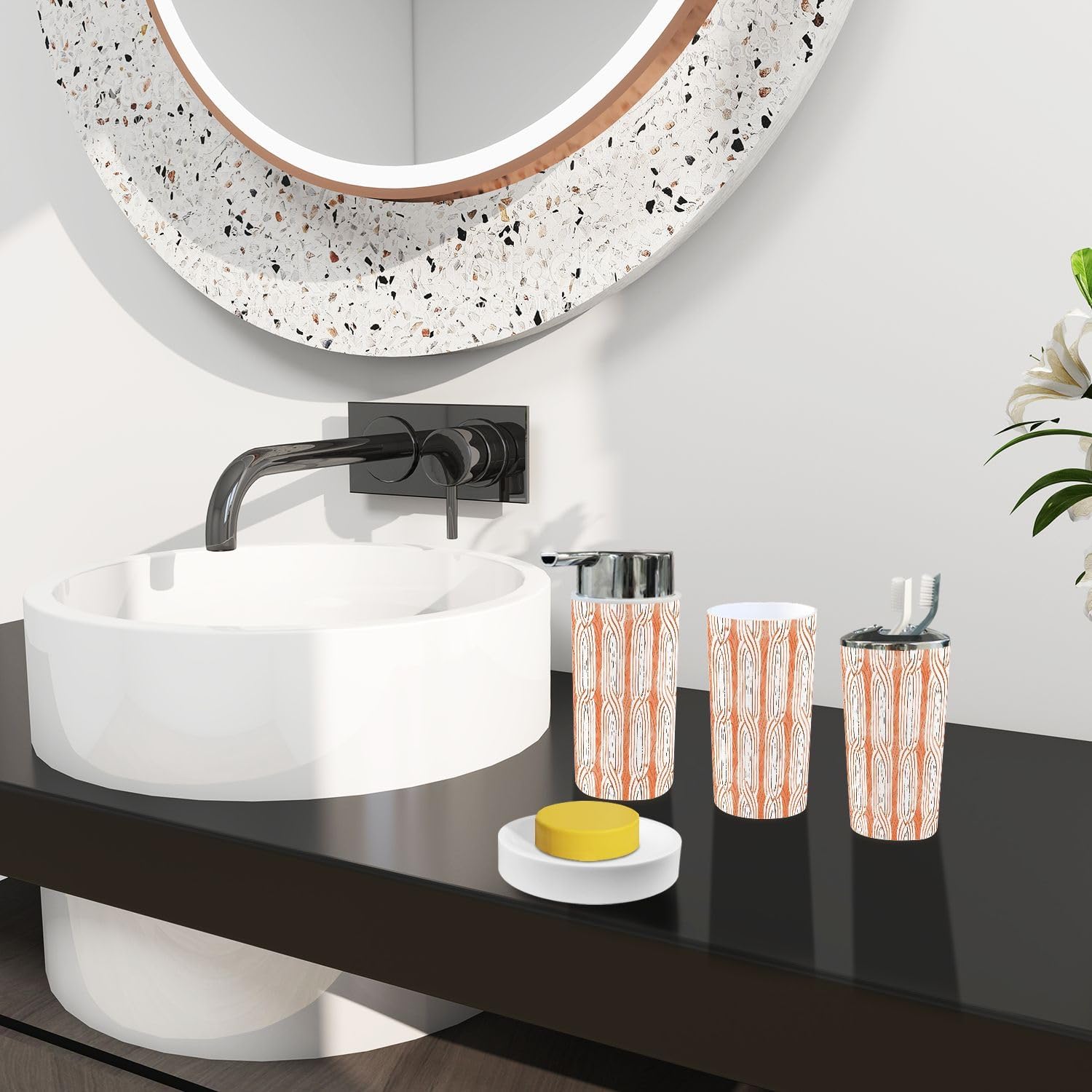 Boho Bathroom Accessory Set 6 Piece Modern Mid Century