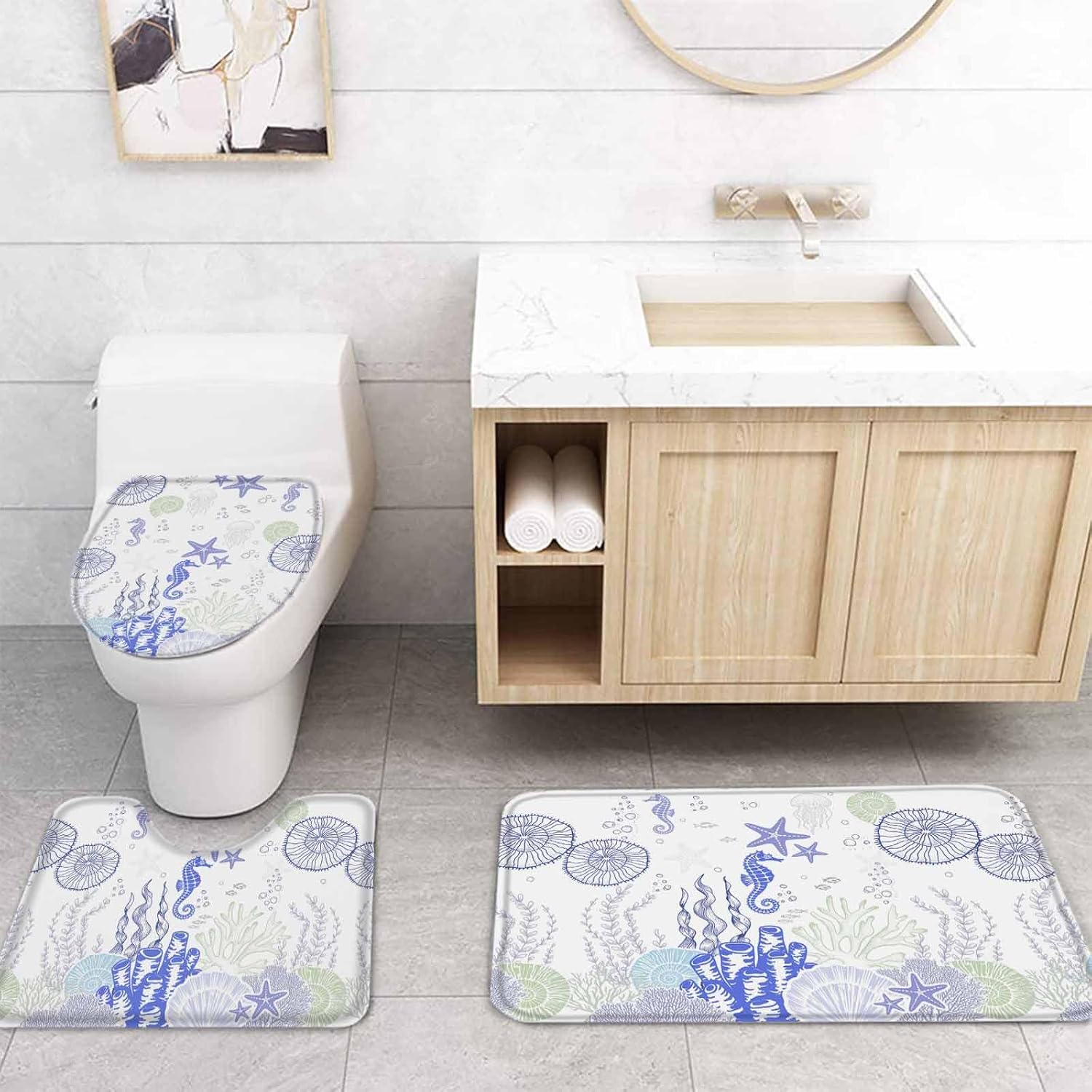 ZOE GARDEN Coastal Purple Bathroom Set with Shower Curtain Rug and Accessories