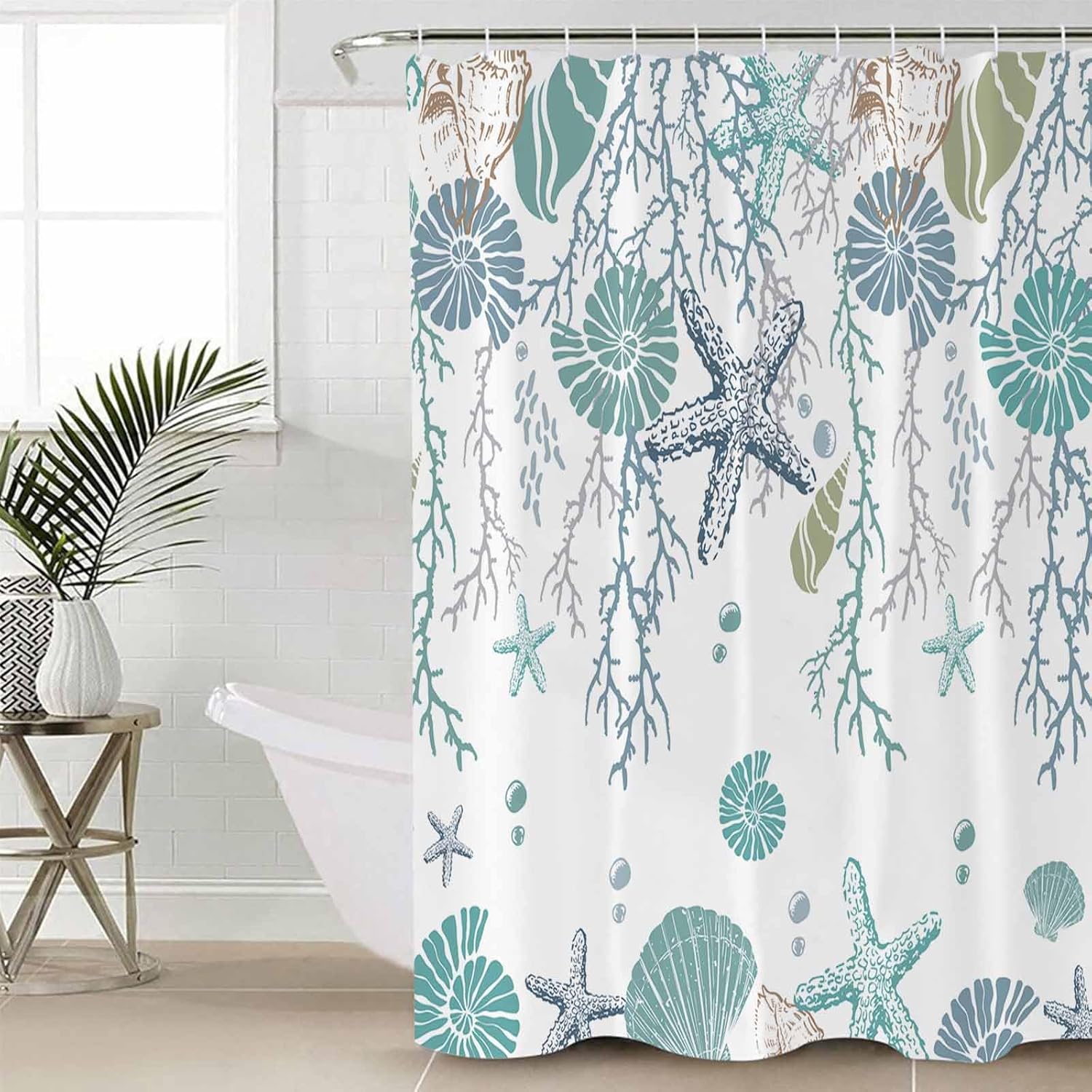Coastal Bathroom Set with Rug and Hooks - 72x72 Inches