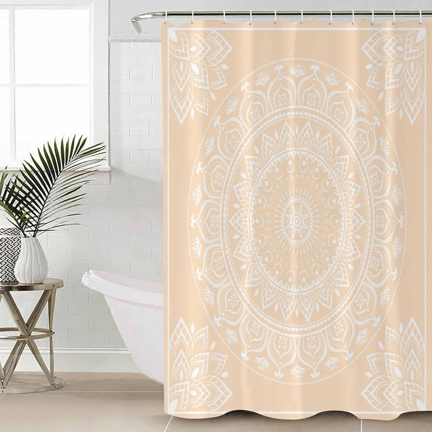 Cream Boho Bathroom Set with Shower Curtain Rug and Accessories