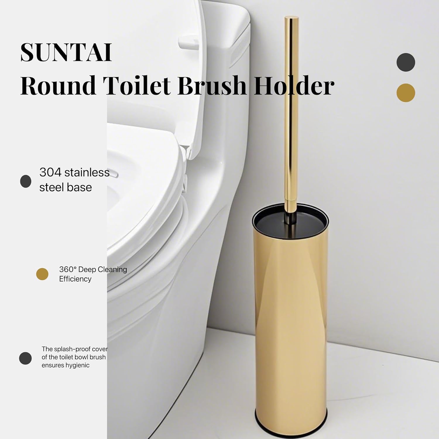 SUNTAI Toilet Brush and Holder with Gold Finish