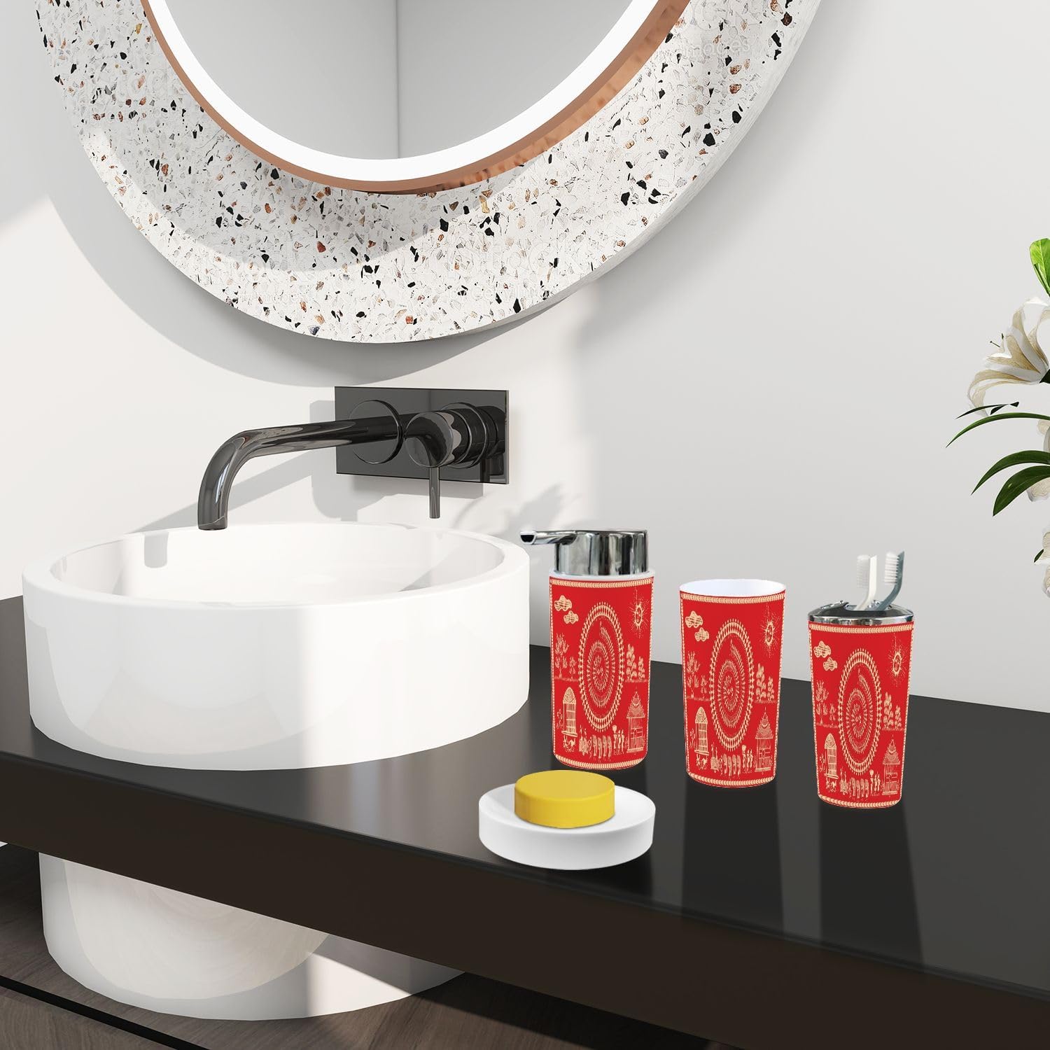 Boho Indian Bathroom Accessory Set 6 Piece
