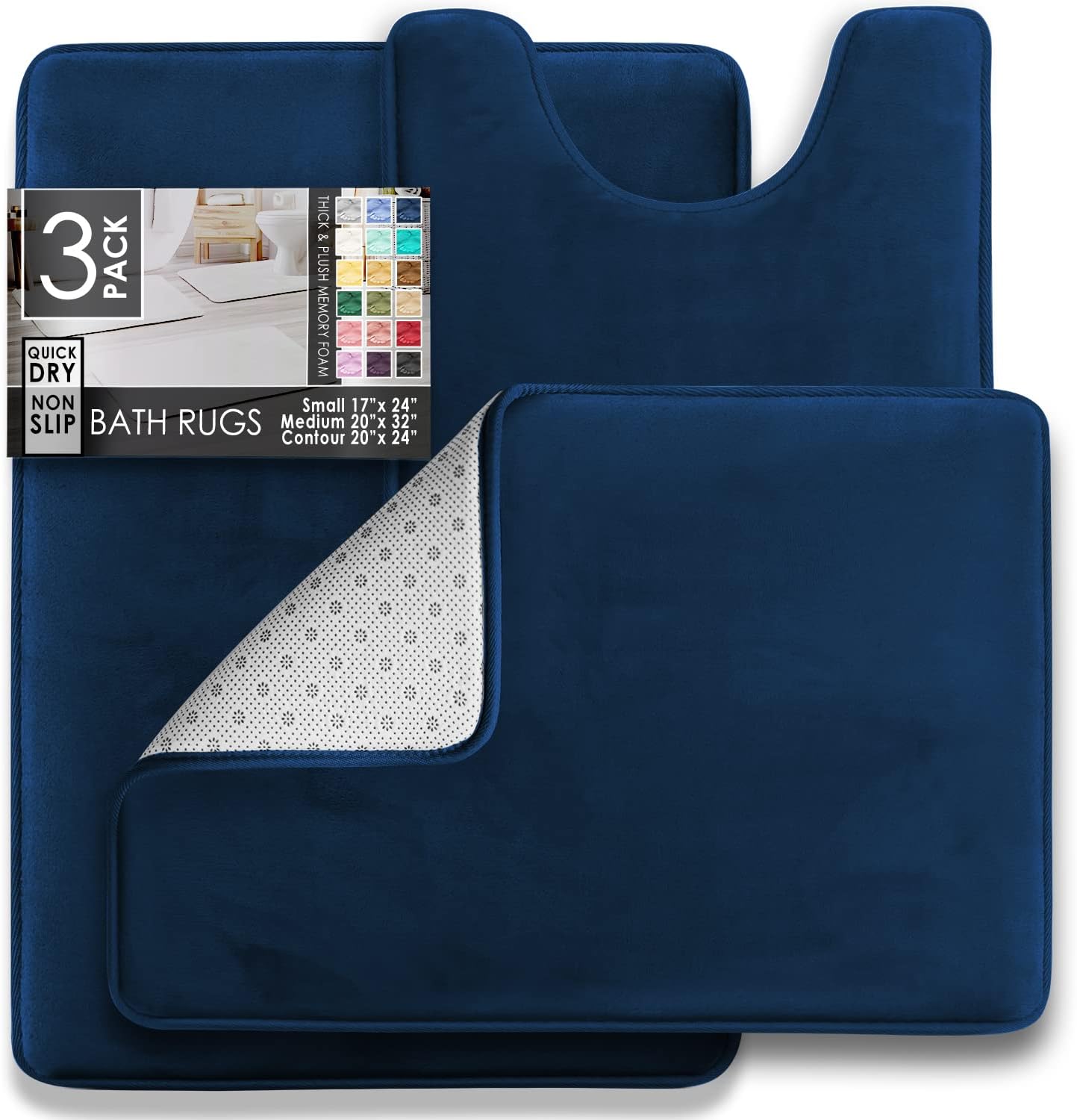 Clara Clark 3 Piece Velvet Bath Mat Set - Non-Slip Dries Quickly