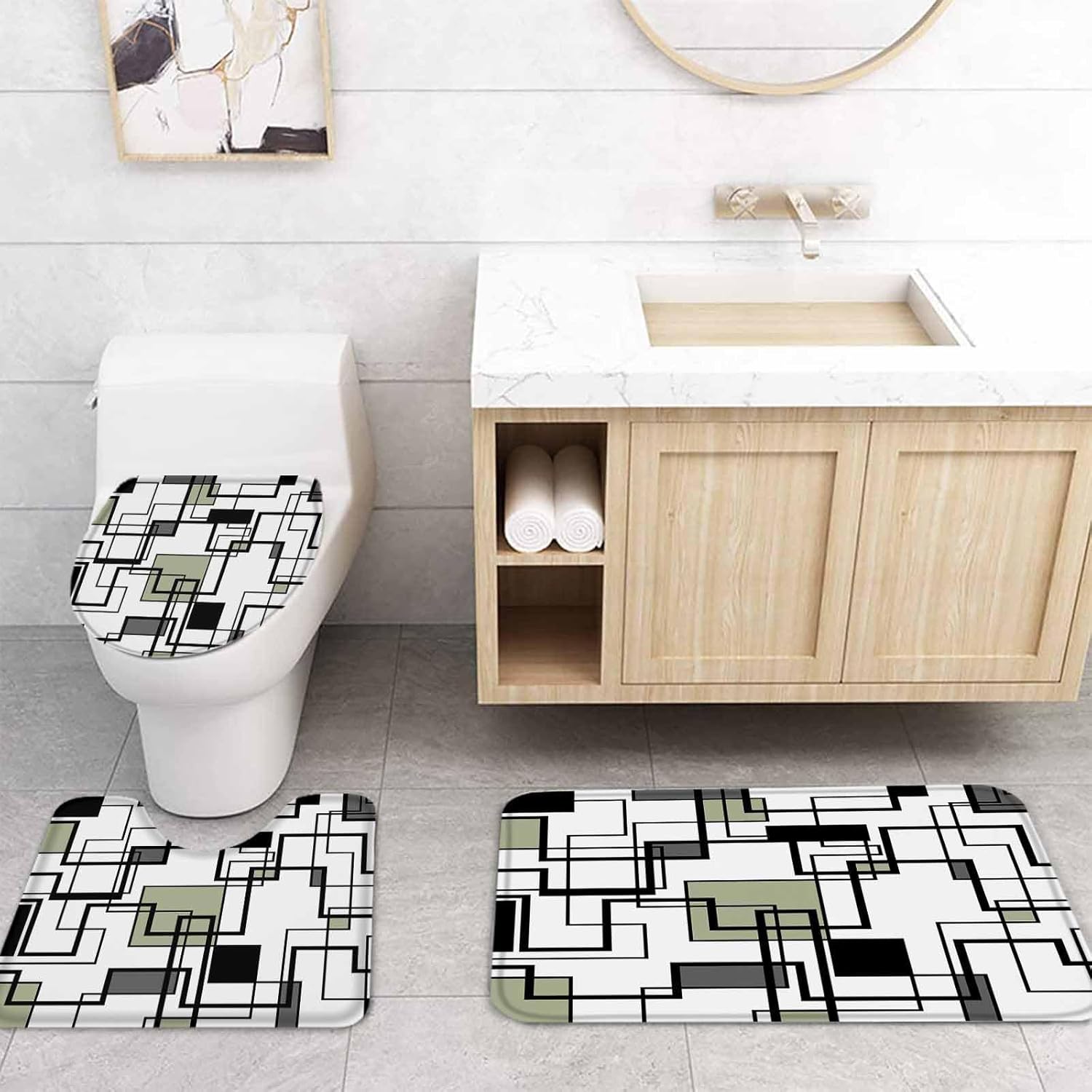 ZOE GARDEN Sage Green Bathroom Set with Shower Curtain Rug and Accessories