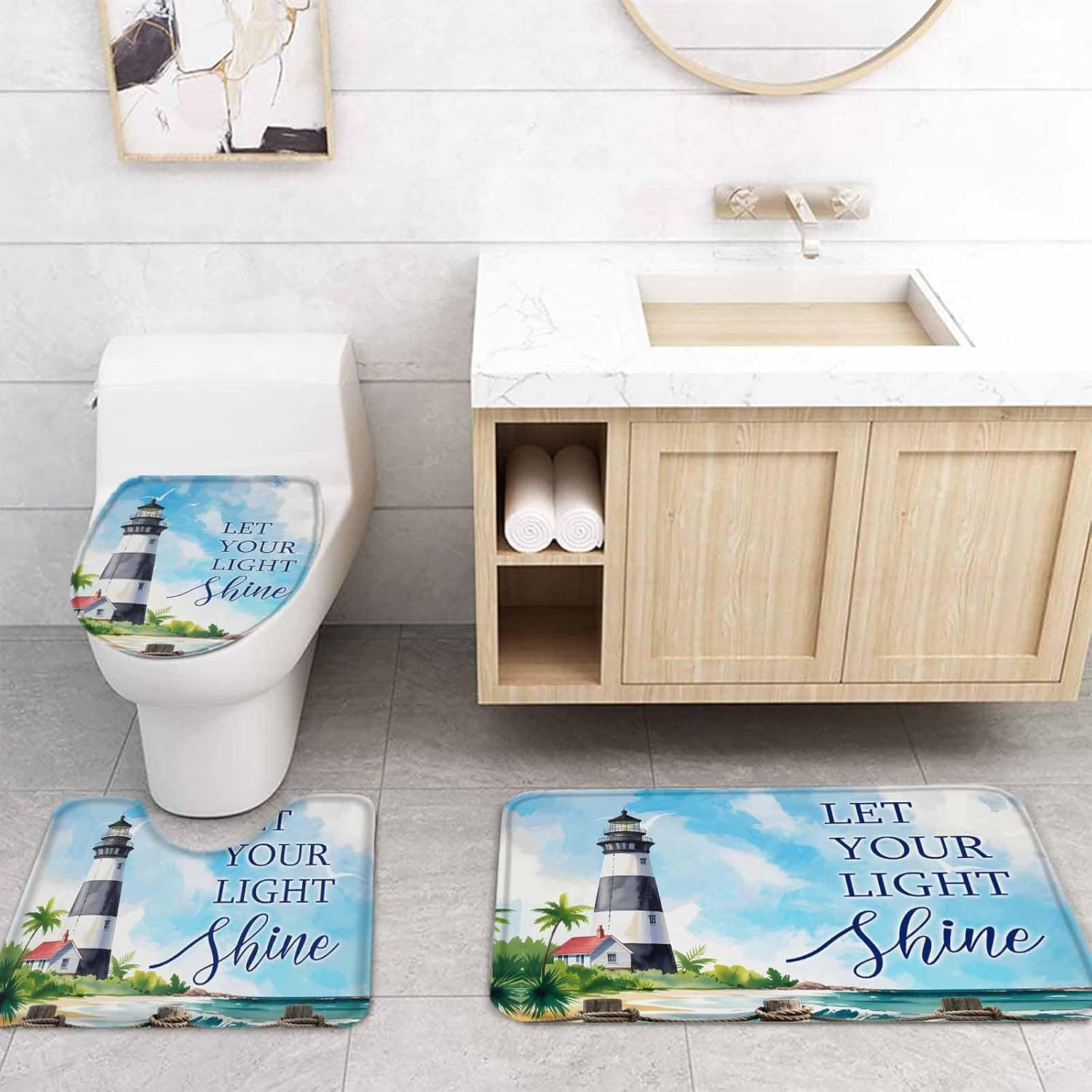 ZOE GARDEN Lighthouse Bathroom Set with Curtain and Rug