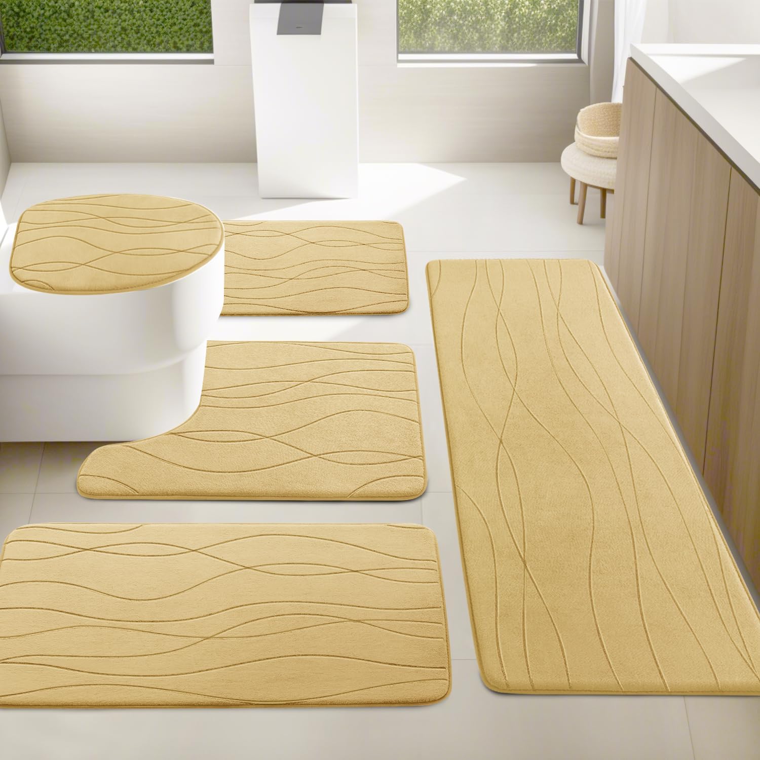 YIHOUSE 5 Piece Memory Foam Bath Mat Set
