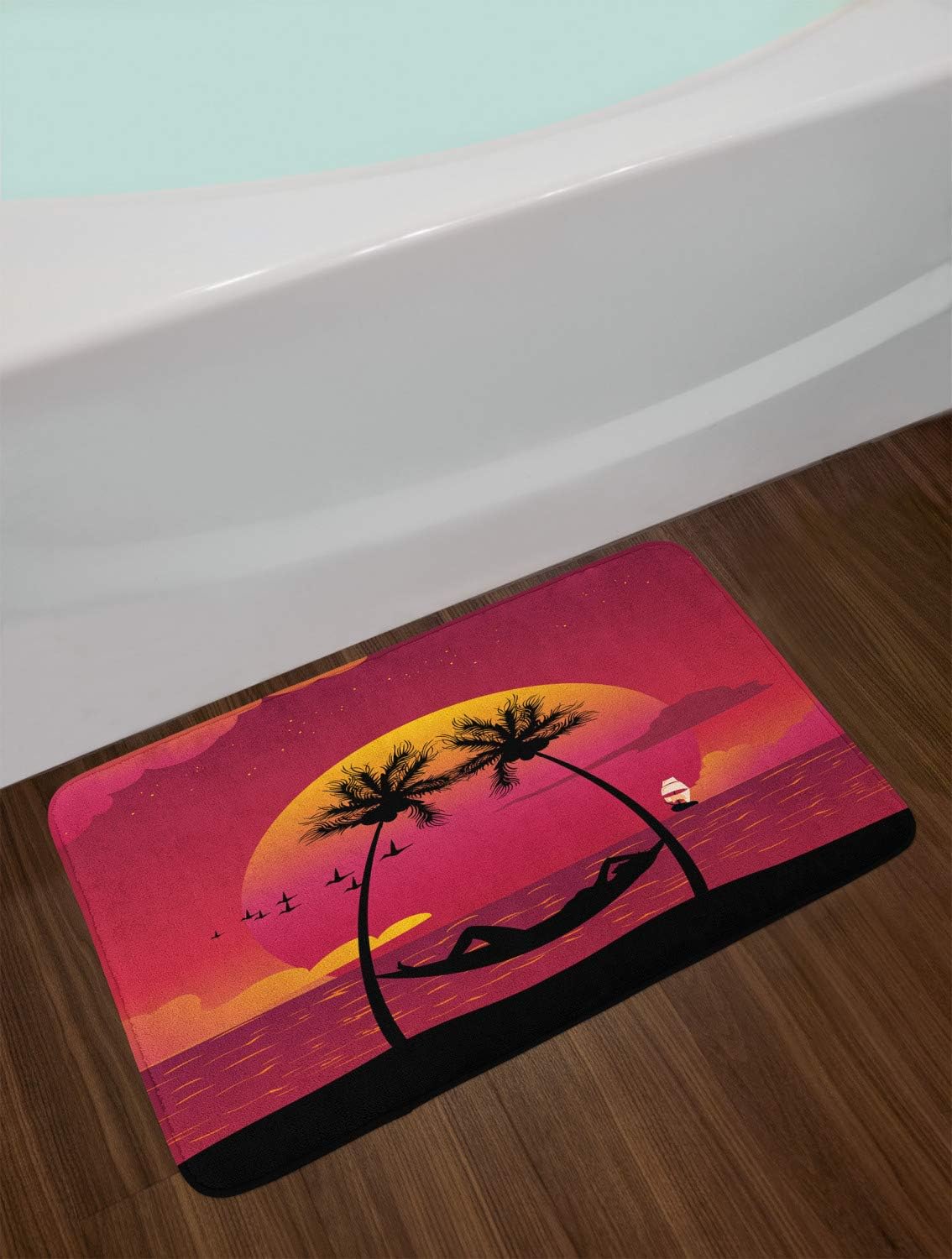 Ambesonne Island Bath Mat - Dark Coral Orange