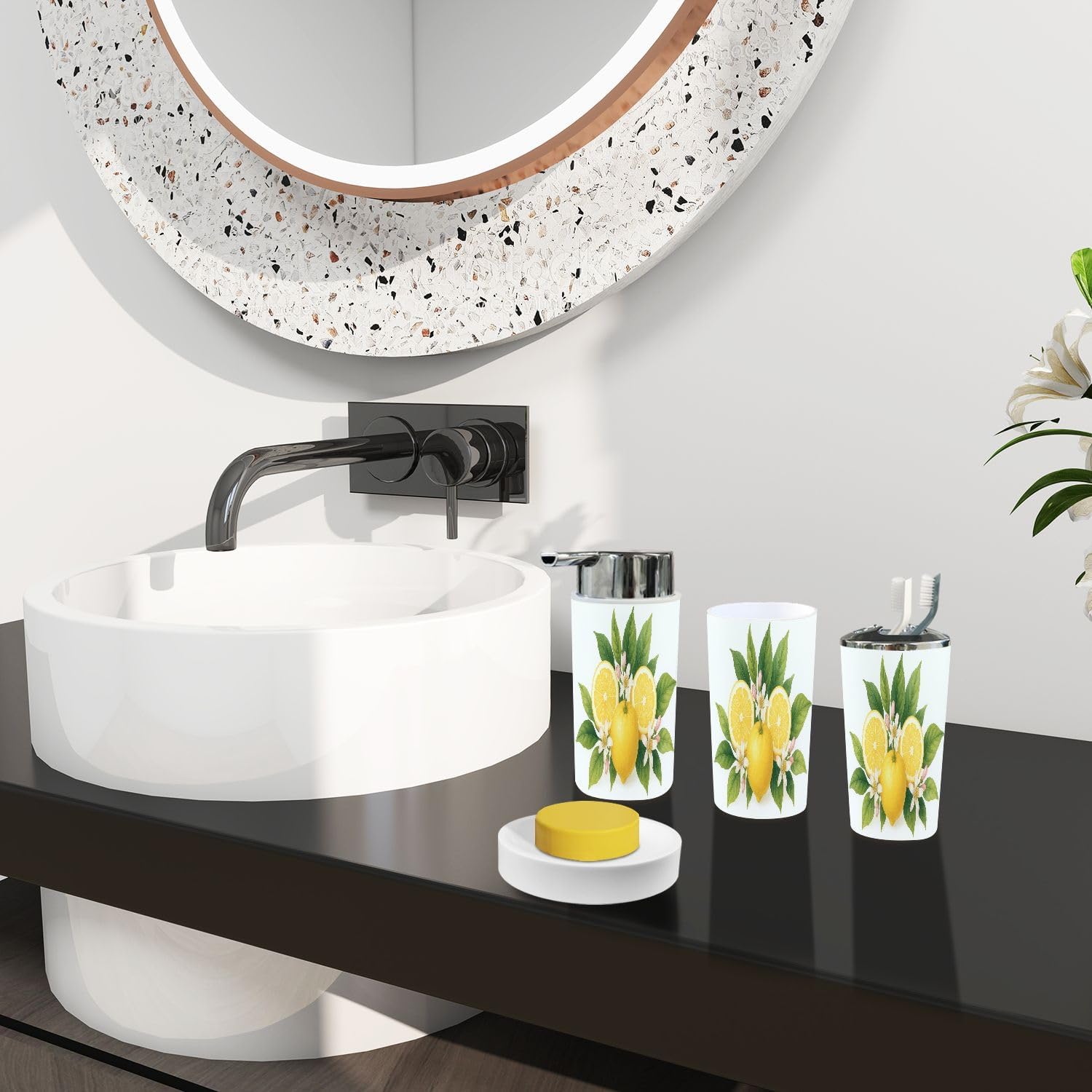 Boho Yellow Bathroom Accessory Set 6 Piece 1