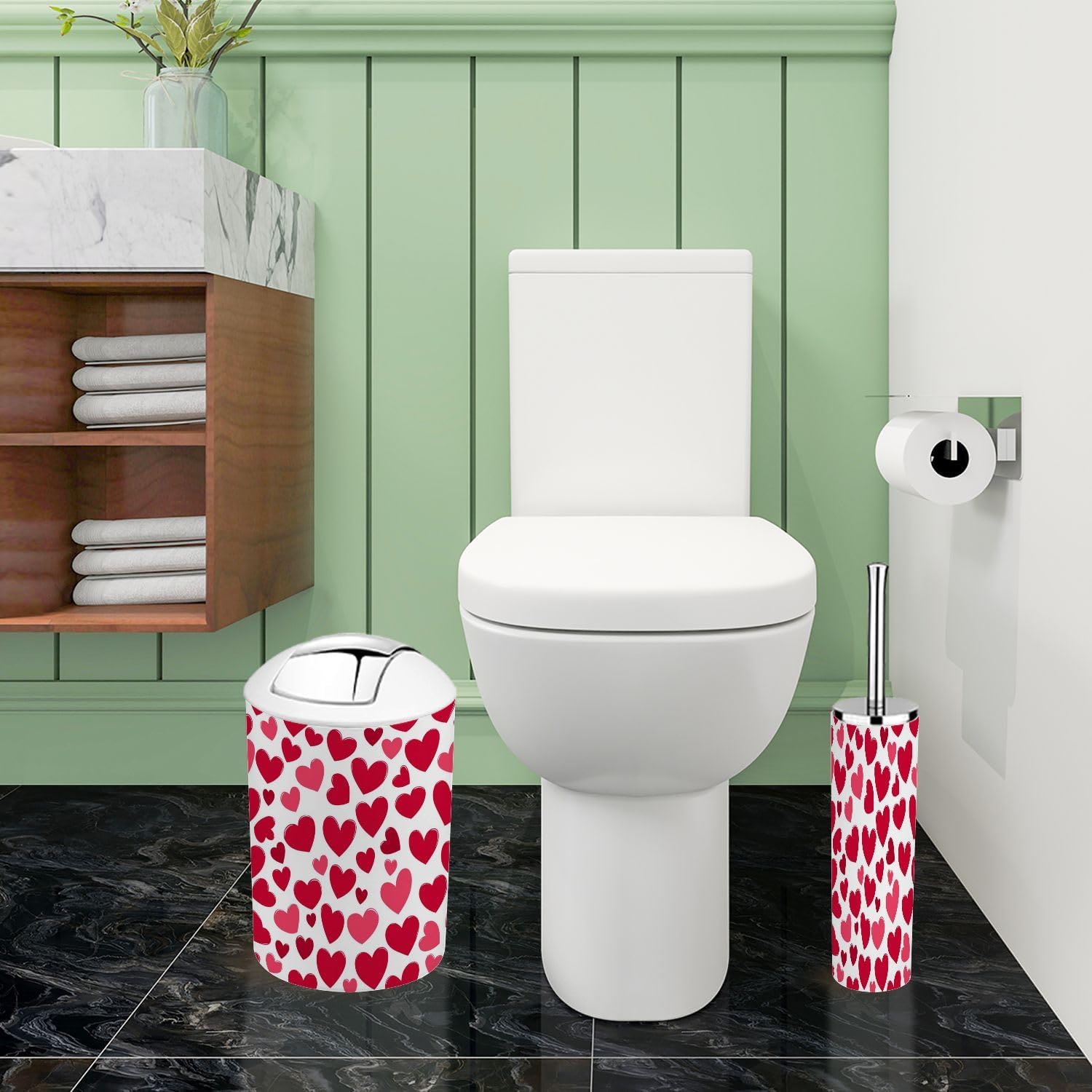 TRANQDEHOM 6 Piece Bathroom Accessory Set Pink Hearts Boho Style