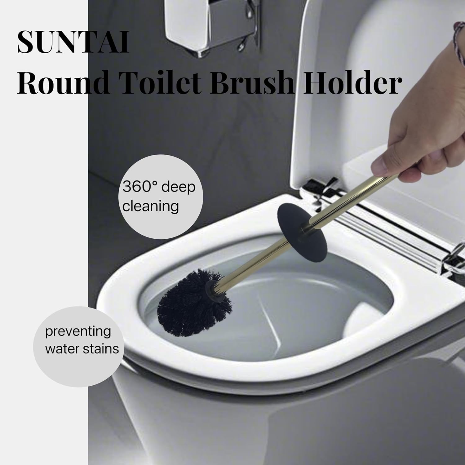 SUNTAI Toilet Brush and Holder with Gold Finish