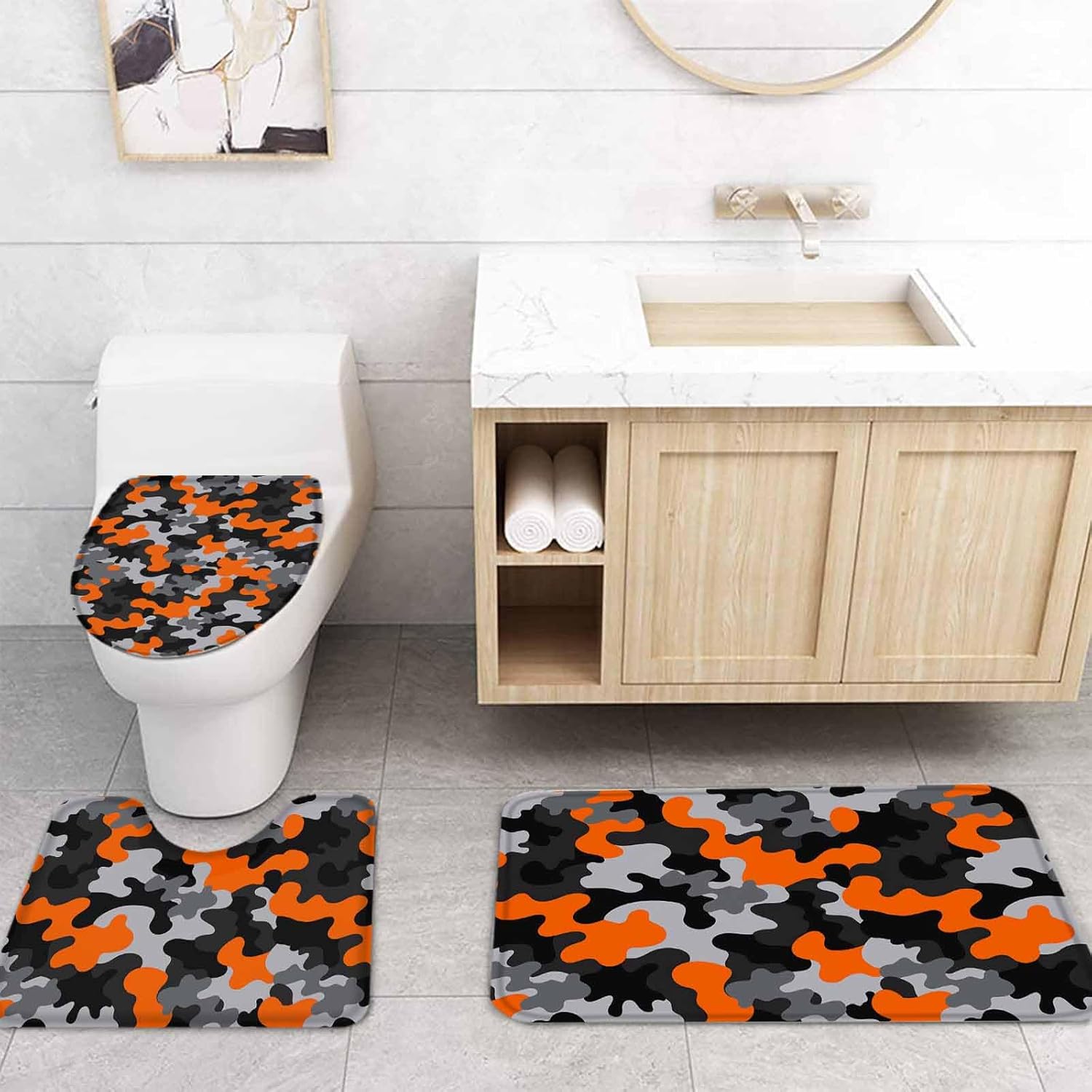ZOE GARDEN Red Black Bathroom Set with Shower Curtain Rug and Accessories
