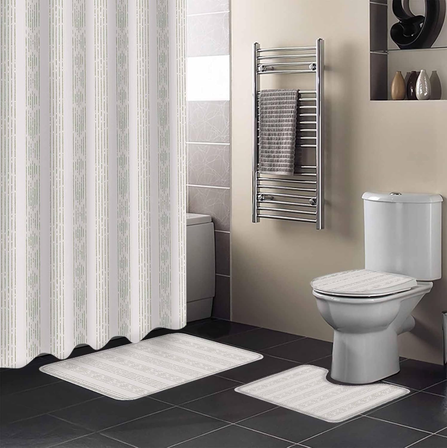 ZOE GARDEN Boho Sage Green Bathroom Set with Curtain Rug and Accessories
