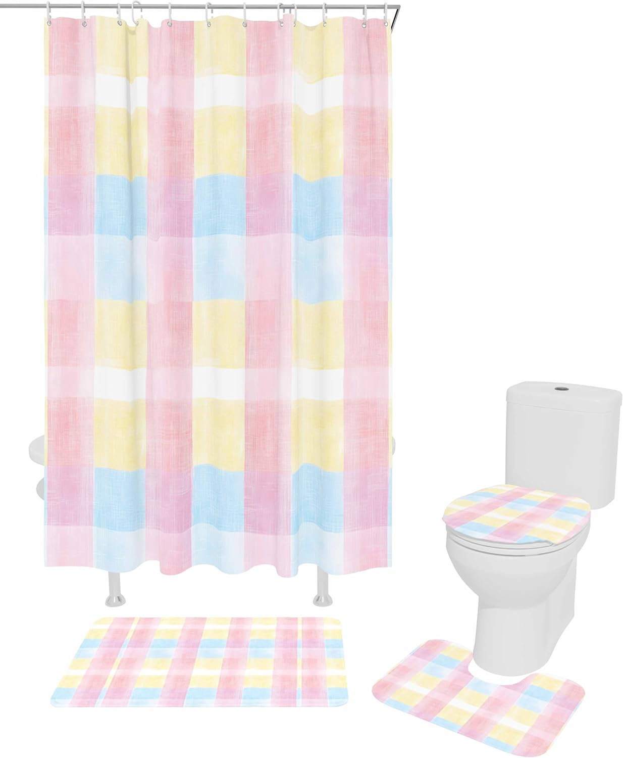 ZOE GARDEN Pink Blue Plaid Bathroom Set