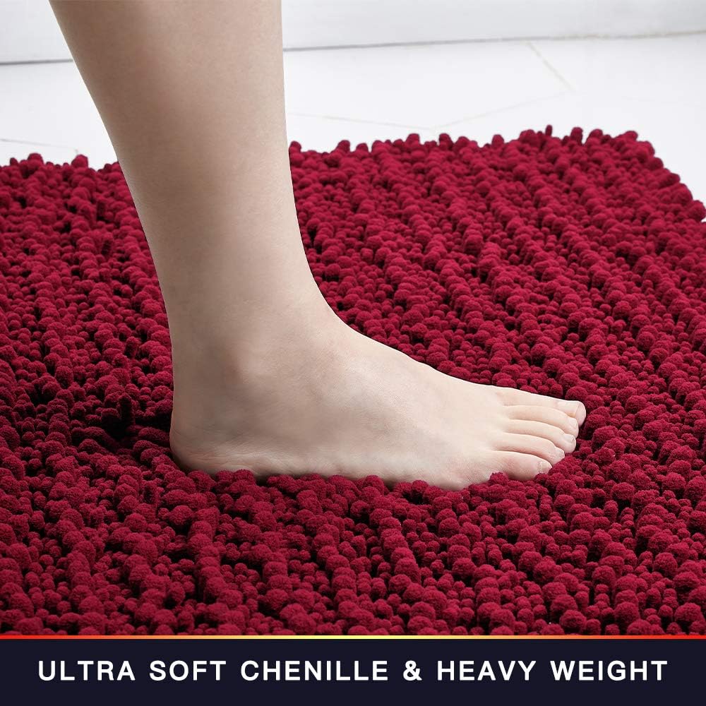 Walensee Non-Slip Bath Mat 24x17 Inch Red Chenille