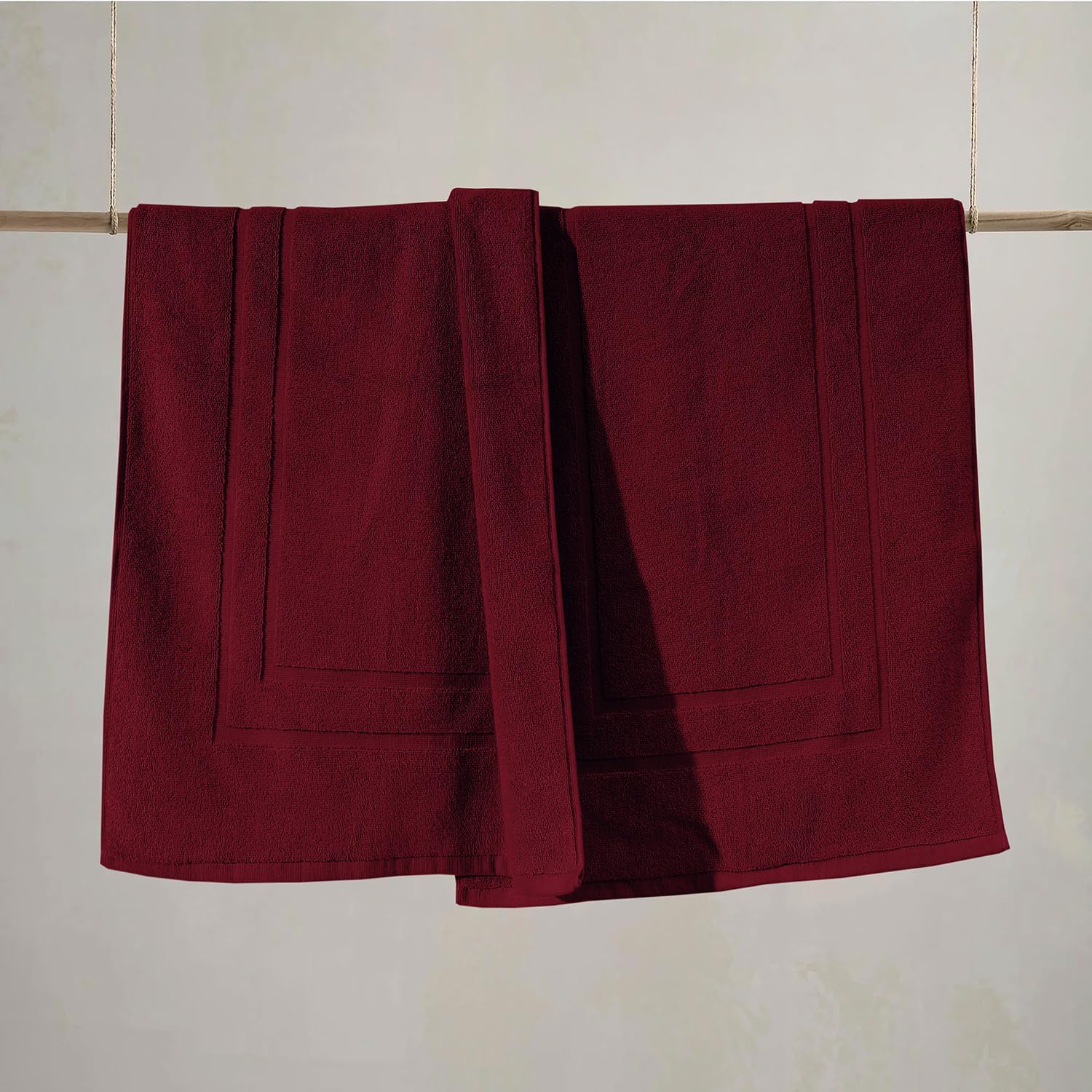 Feather Stitch 100 Cotton Bath Mats Red 2 Piece