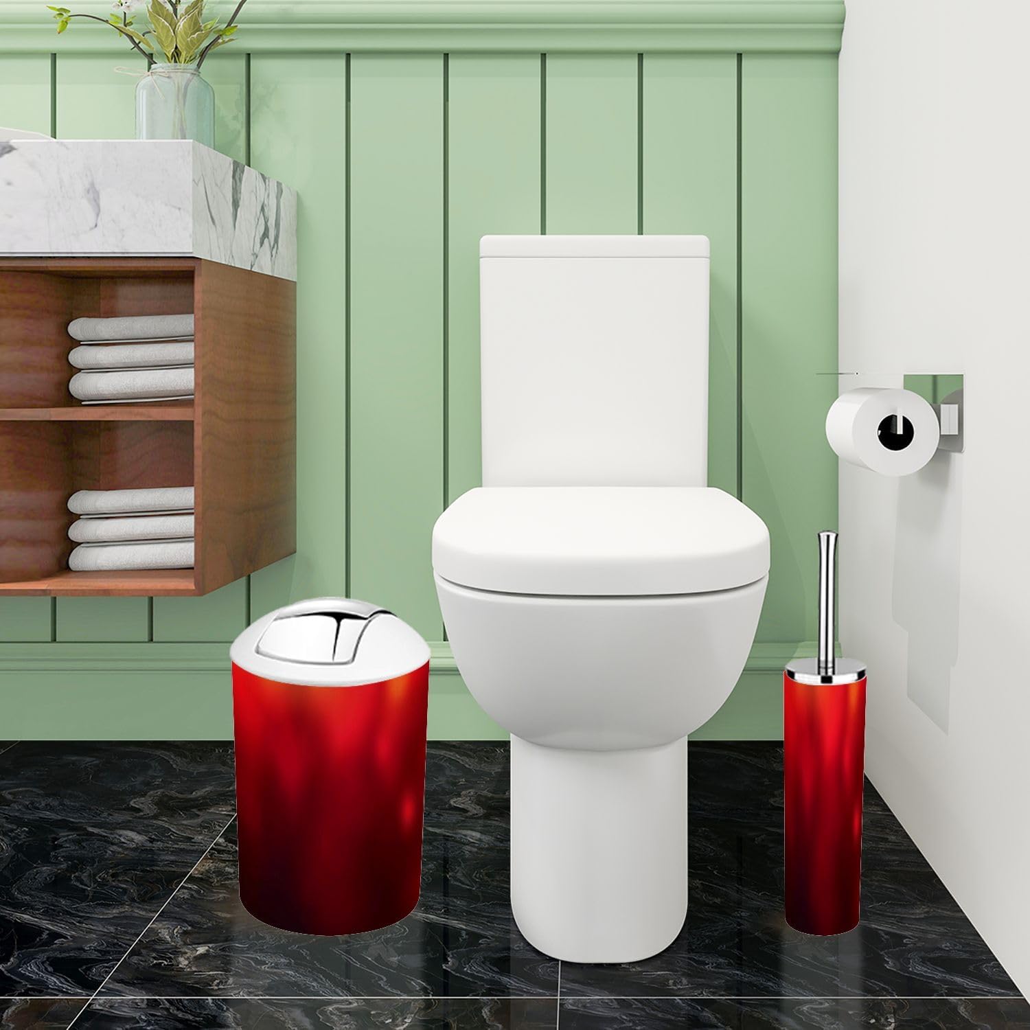 TRANQDEHOM 6-Piece Boho Abstract Red Bathroom Accessory Set