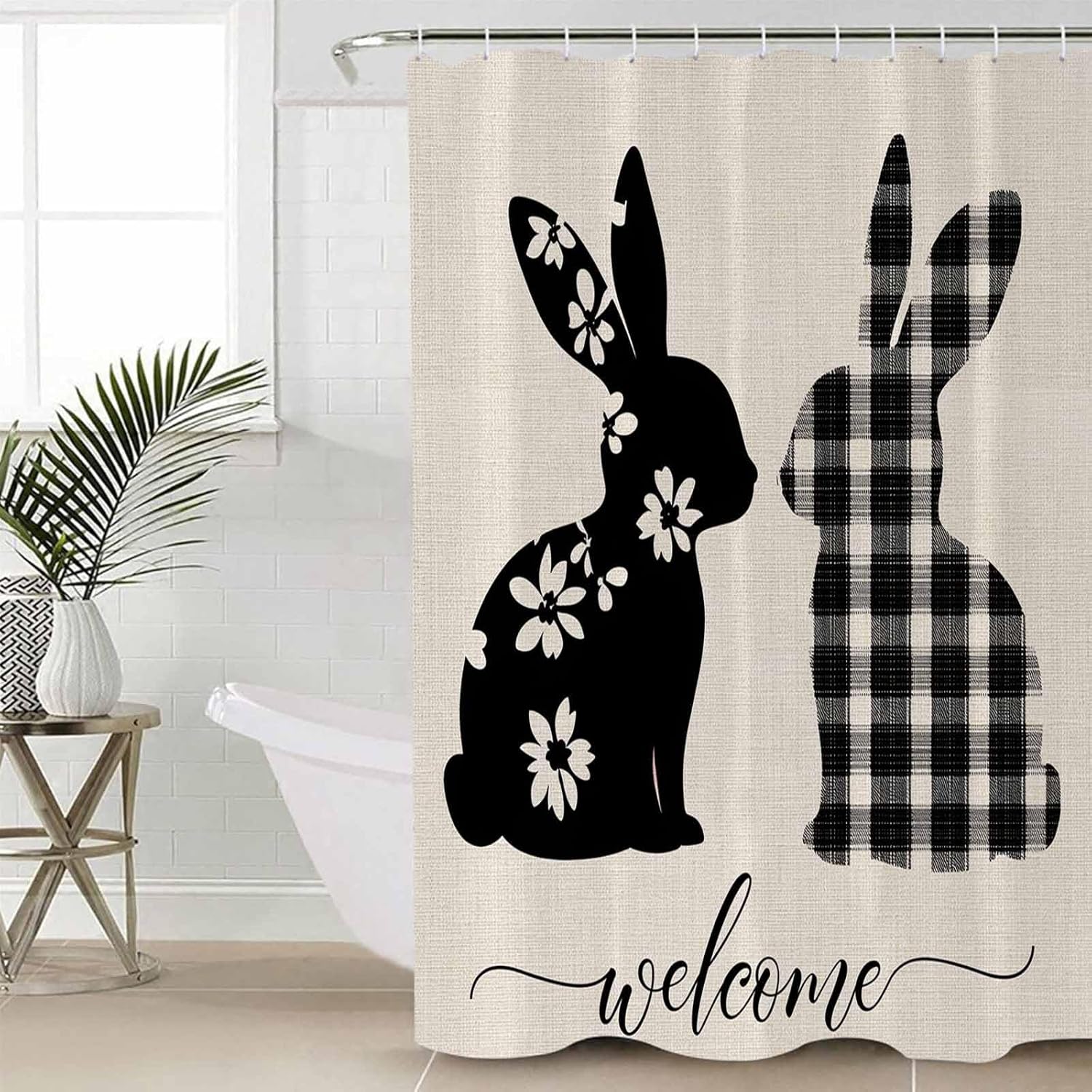 ZOE GARDEN Flowers Rabbit Bathroom Set with Shower Curtain and Rug