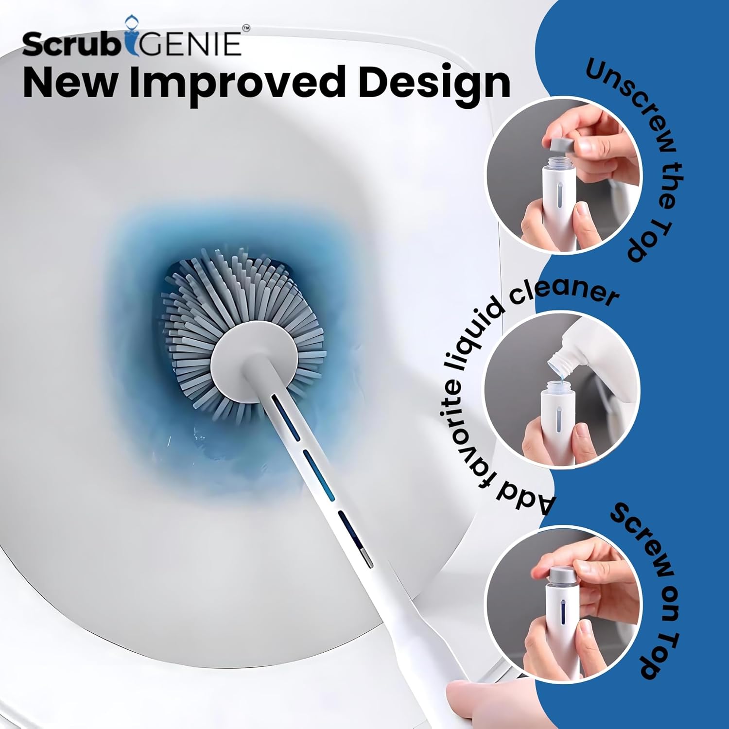 Scrub Genie Toilet Brush with Holder and Cleaner