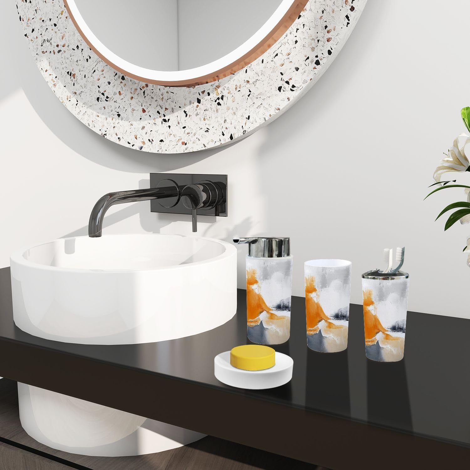 Boho Bathroom Accessory Set 6 Piece Modern Art Design