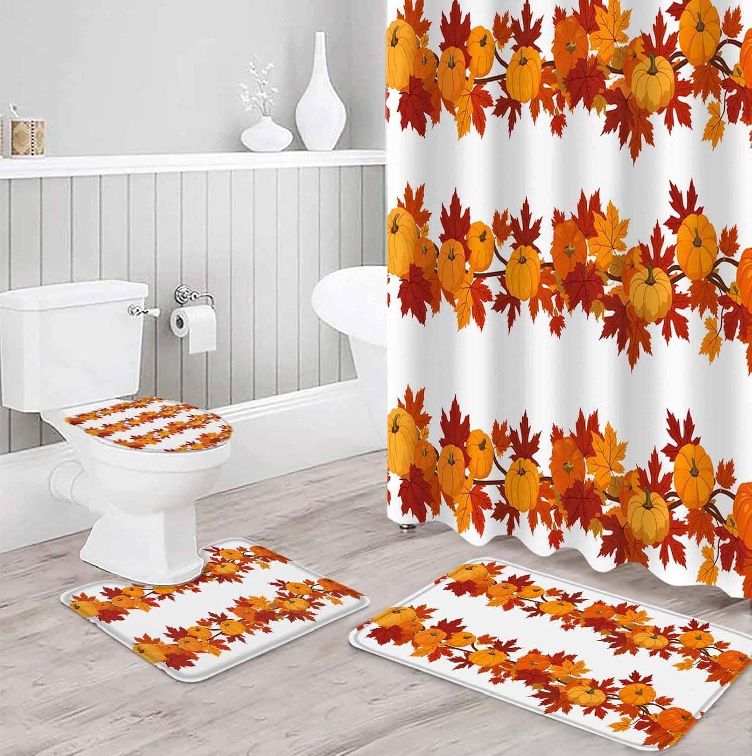 Thanksgiving Bathroom Set with Shower Curtain Rug and Hooks