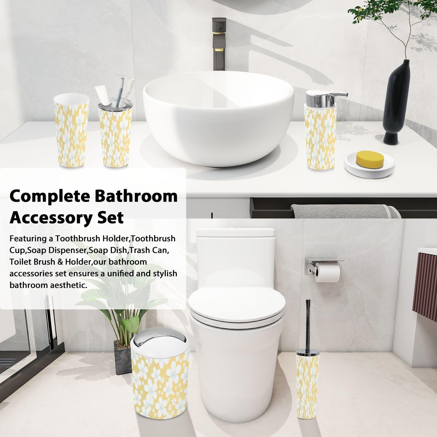 Boho Retro Bathroom Accessories Set 6 Piece