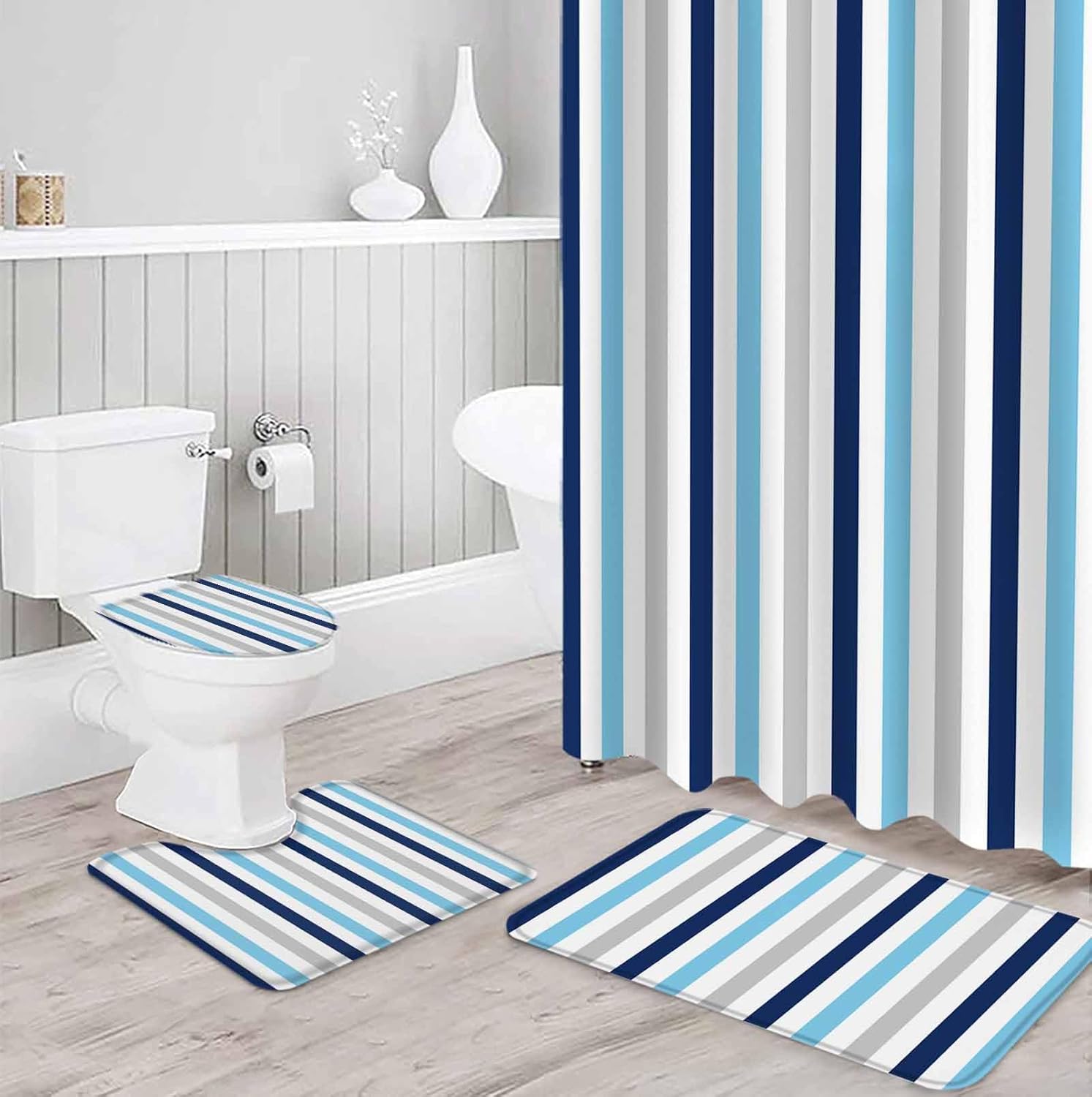 ZOE GARDEN Navy Blue Stripe Bathroom Set